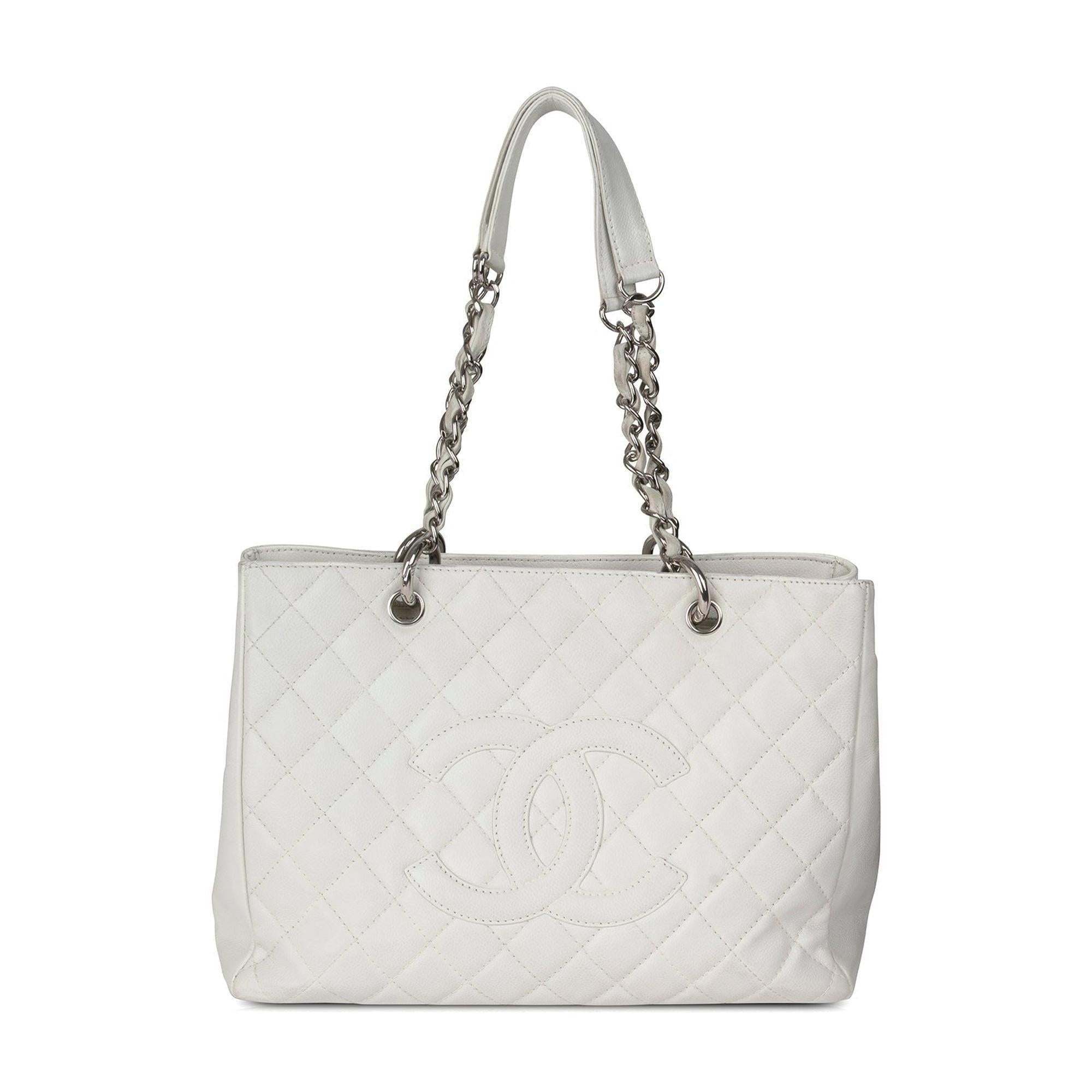 Chanel White Caviar Leather Grand Shopping Tote (GST)