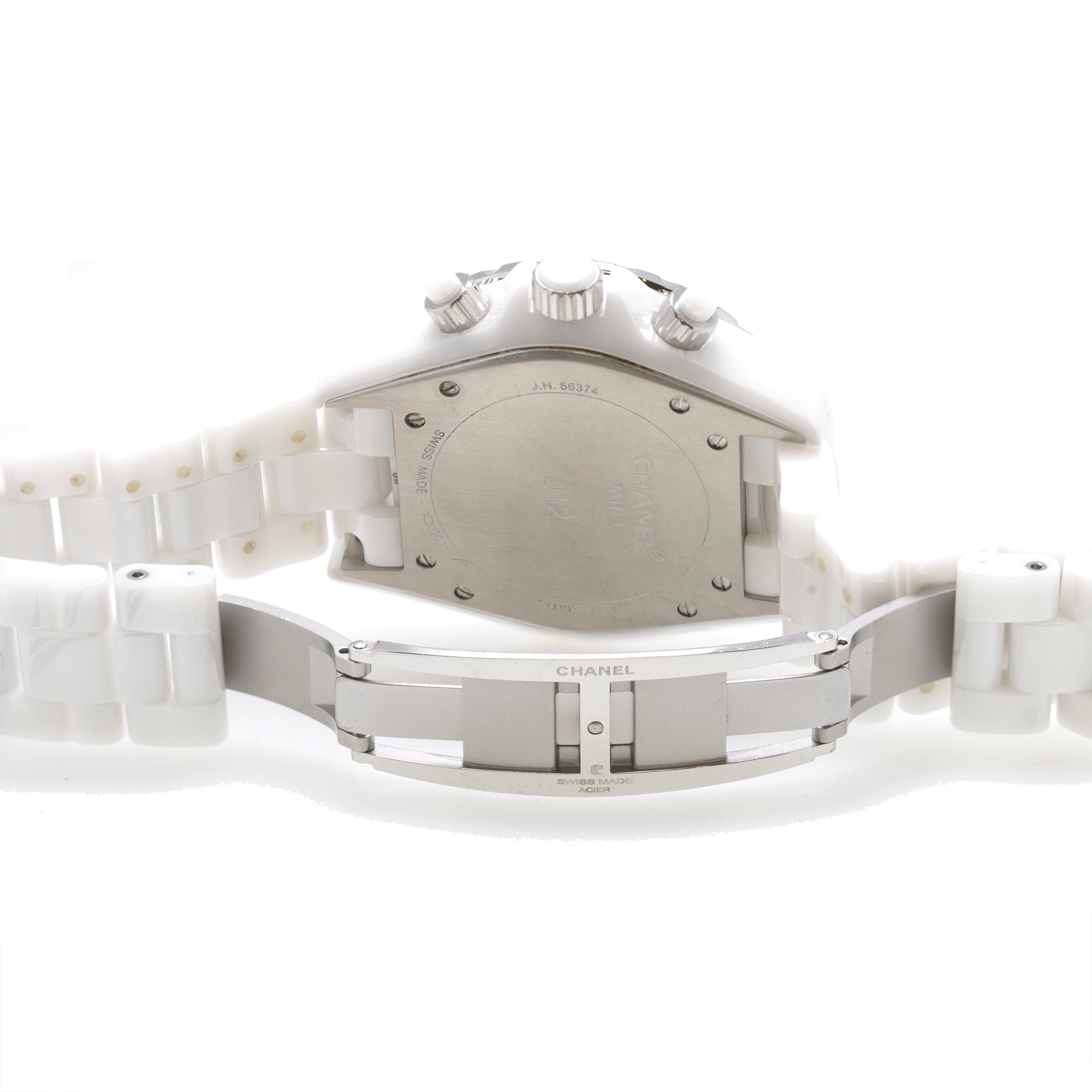 Chanel White Ceramic J12 Watch with Diamond Bezel