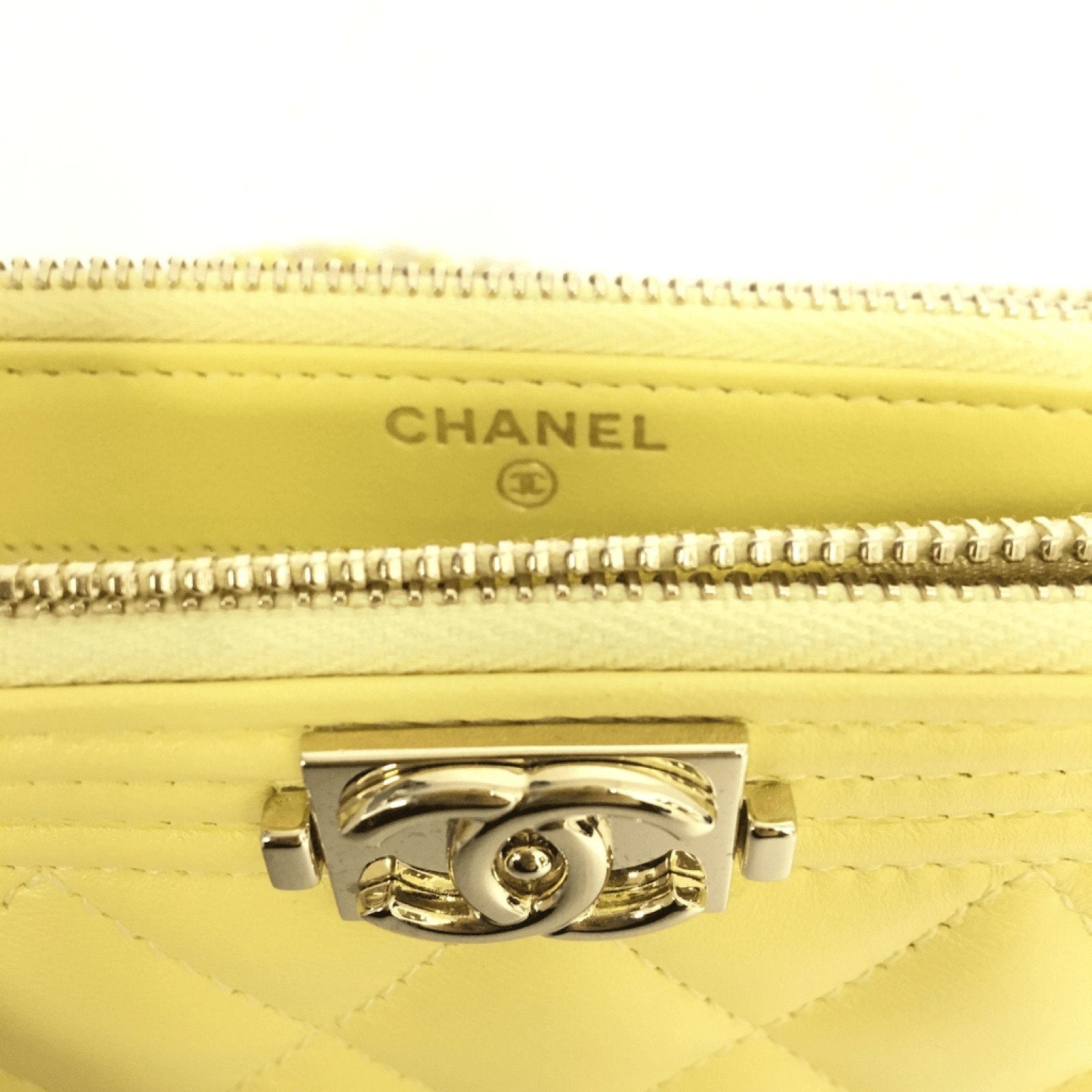 Chanel Yellow Double Zip Boy Clutch with Chain
