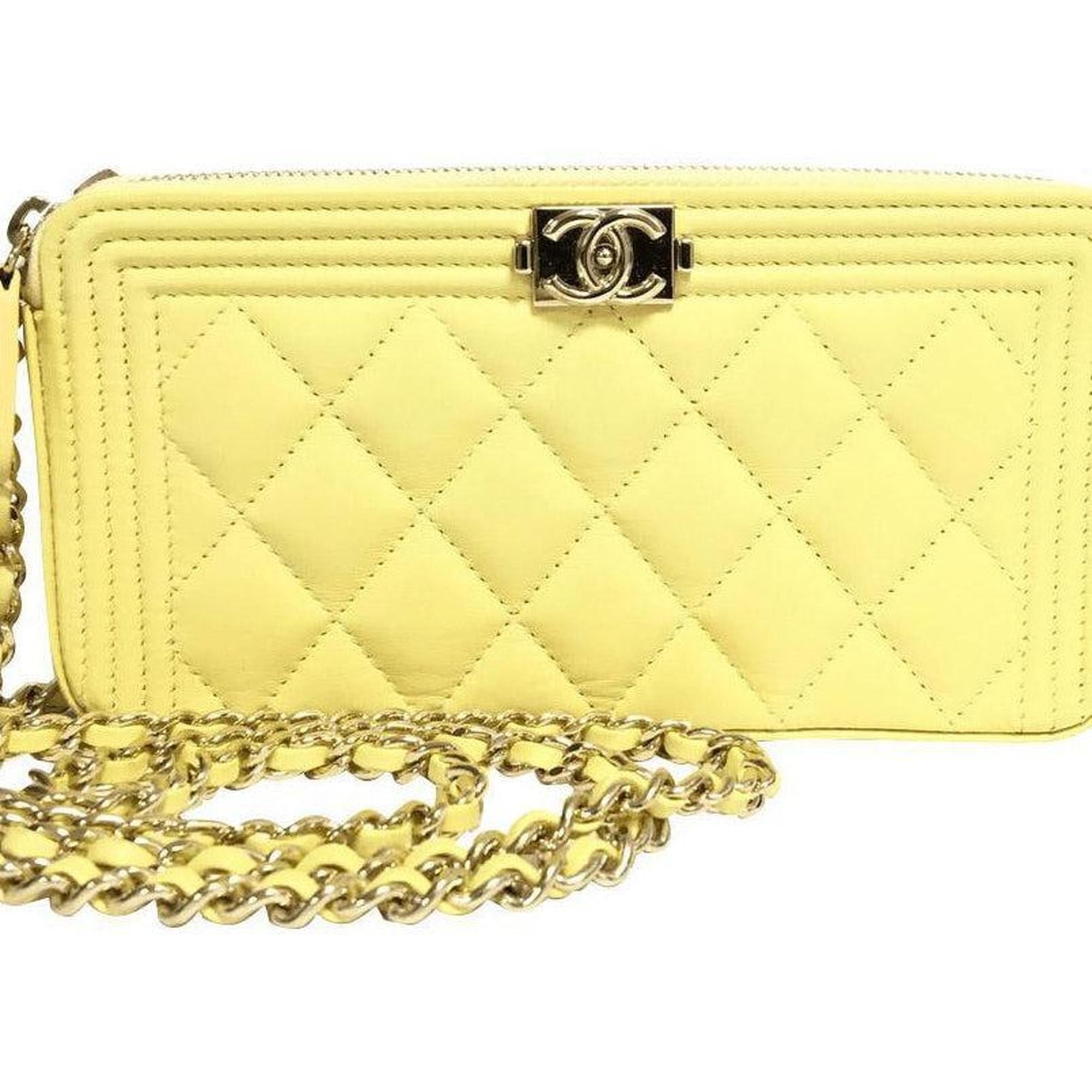 Chanel Yellow Double Zip Boy Clutch with Chain