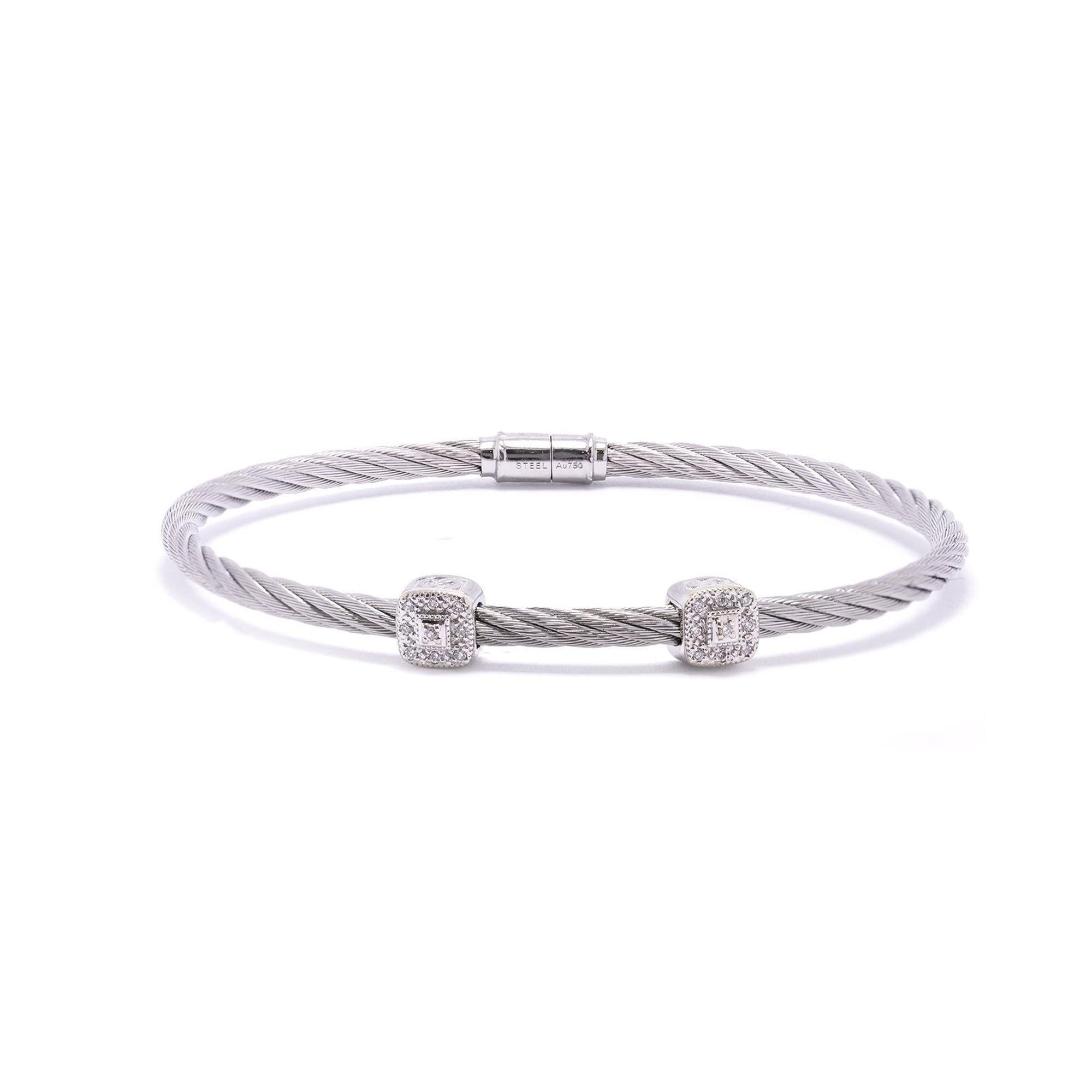 Charriol Classique Two Square Station Diamond Cable Bracelet