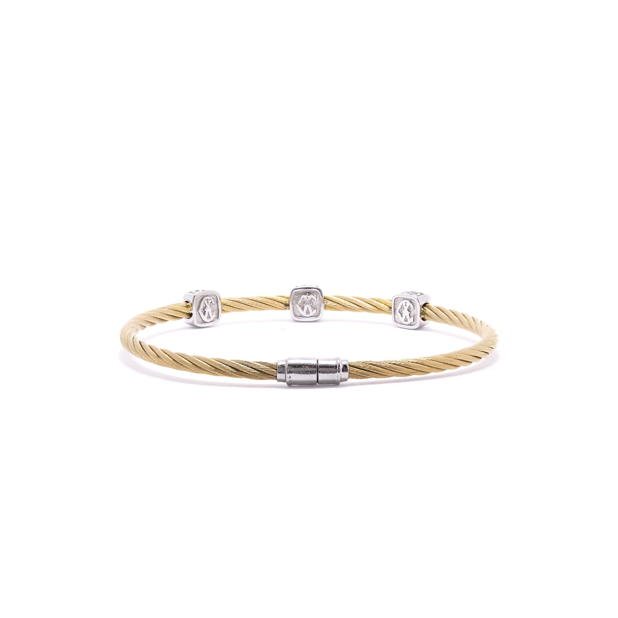 Charriol Classique Two-Tone Diamond Three Square Station Cable Bracelet w/ Box