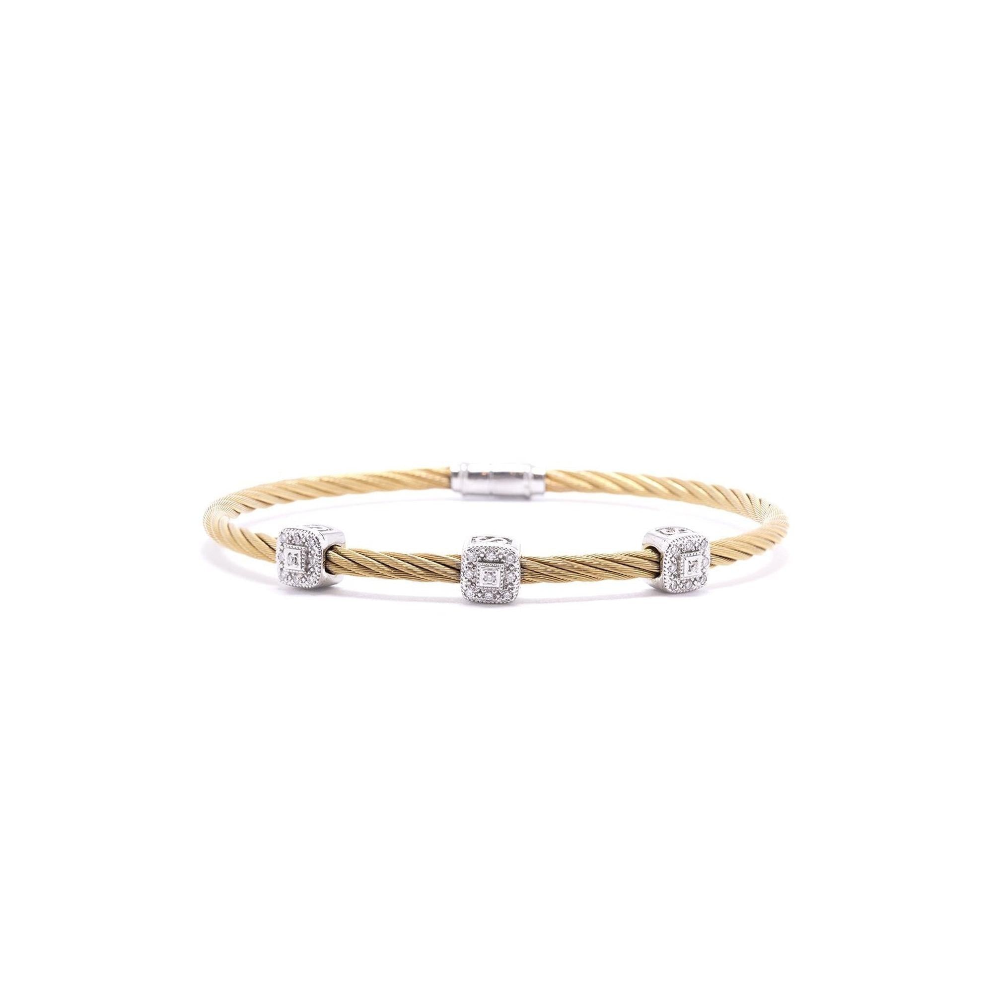 Charriol Classique Two-Tone Diamond Three Square Station Cable Bracelet w/ Box