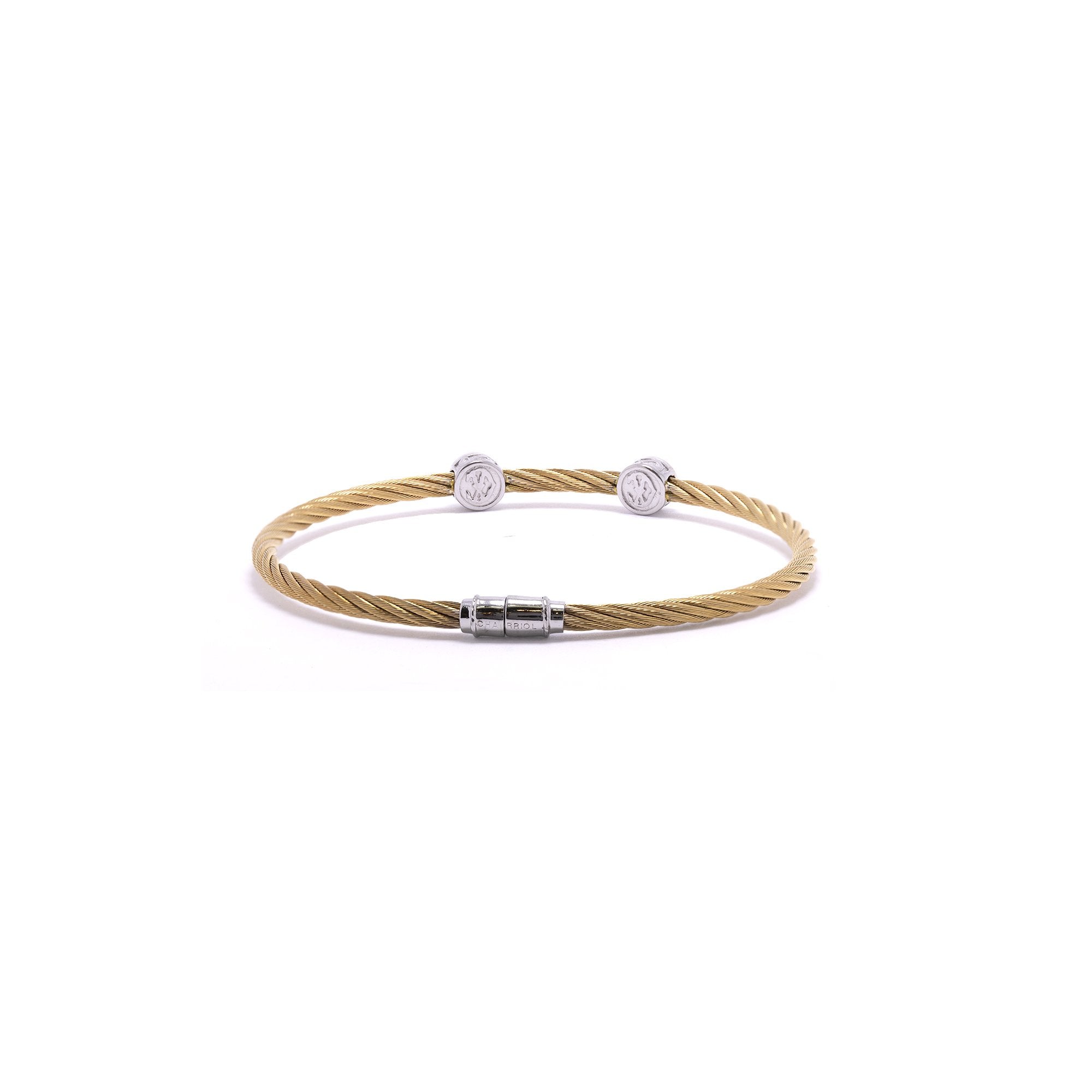 Charriol Classique Two-Tone Diamond Two Round Station Cable Bracelet w/ Box