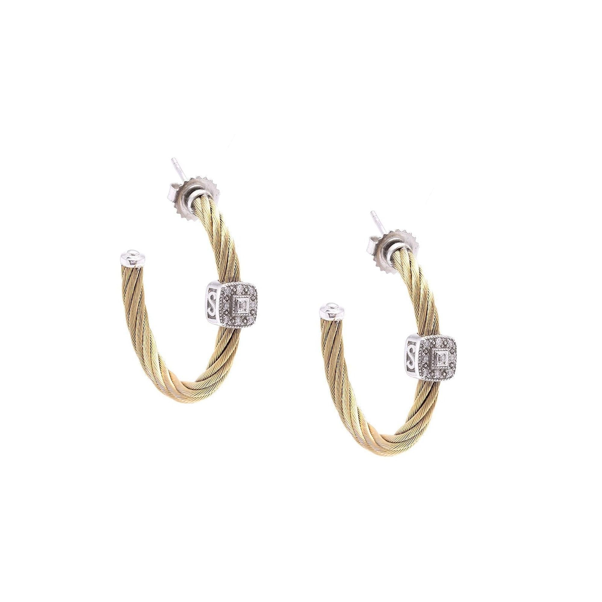 Charriol Two-Tone Diamond Cable Hoop Earrings