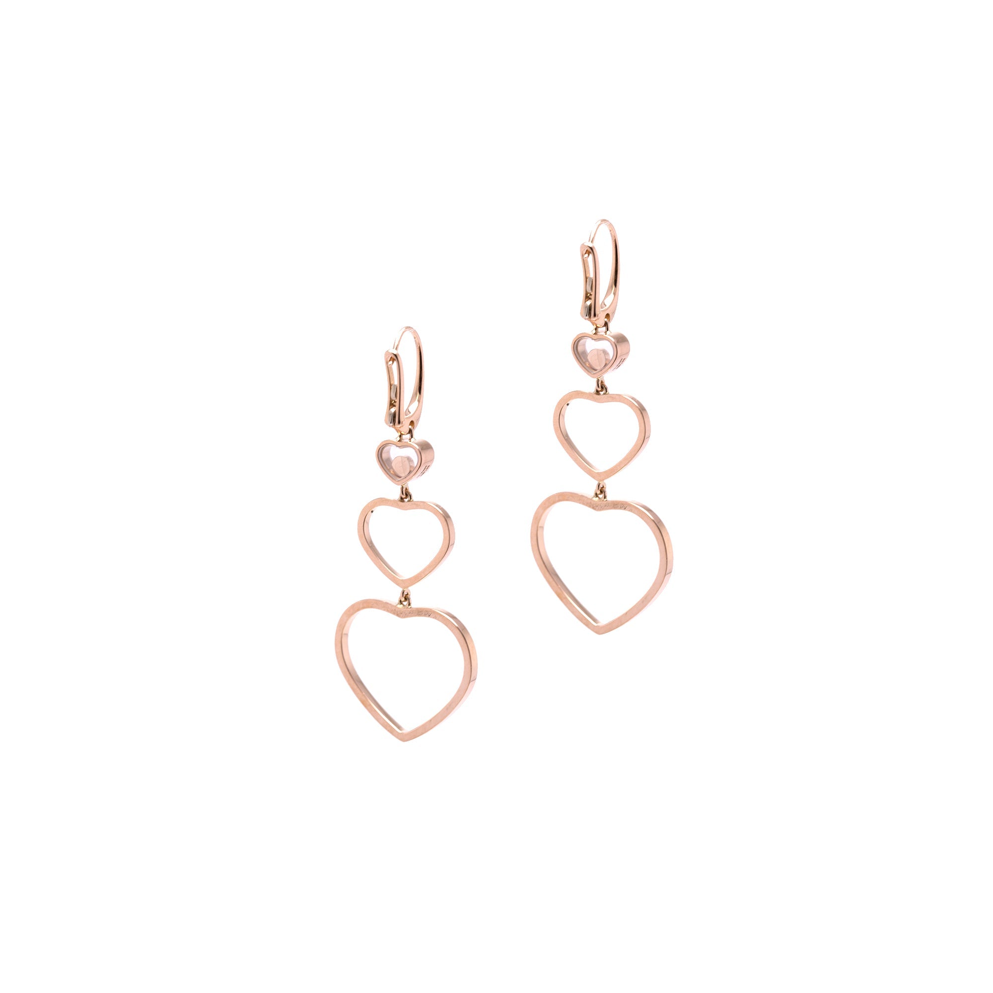 Chopard 18k Rose Gold Diamond Happy Hearts Drop Earrings