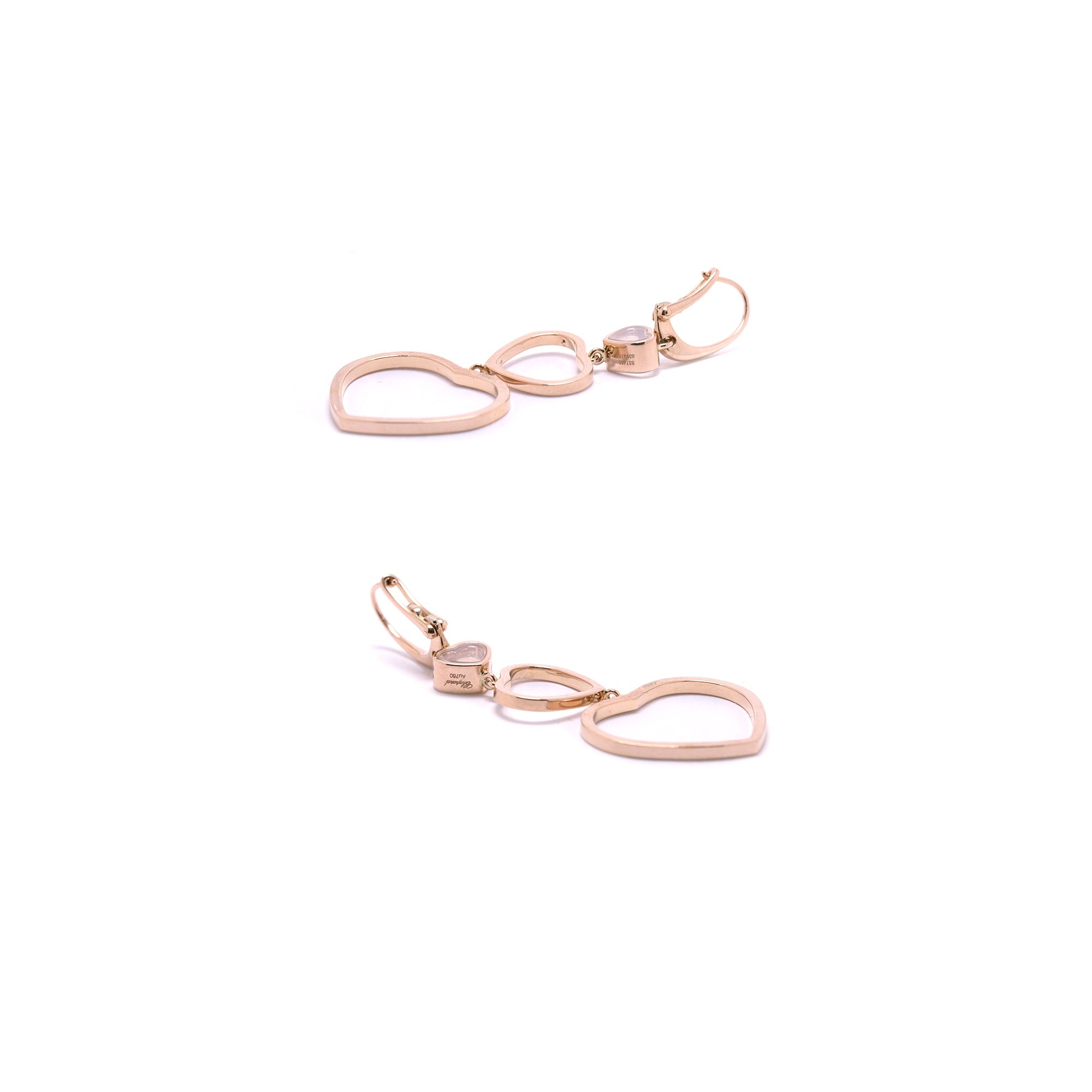 Chopard 18k Rose Gold Diamond Happy Hearts Drop Earrings