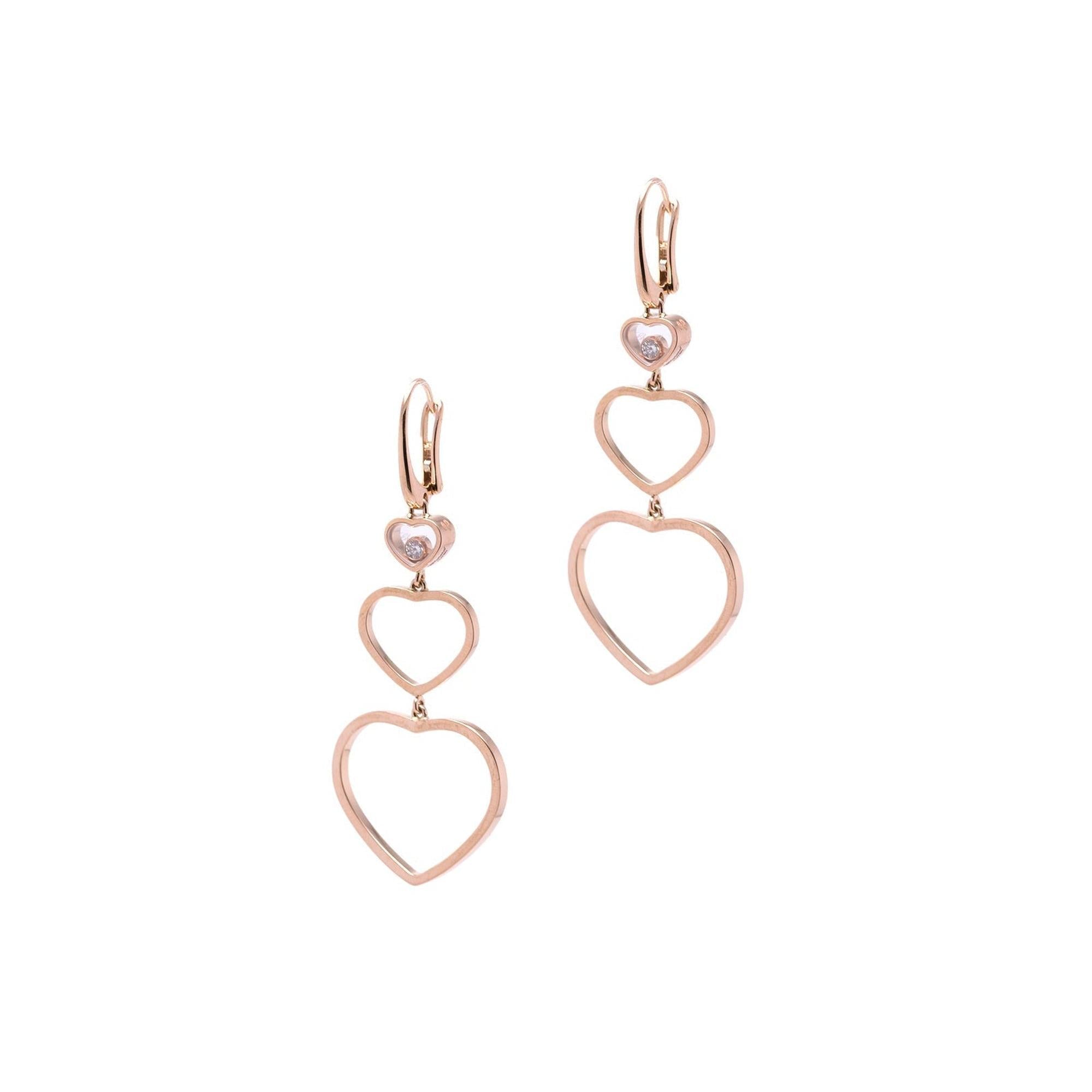 Chopard 18k Rose Gold Diamond Happy Hearts Drop Earrings