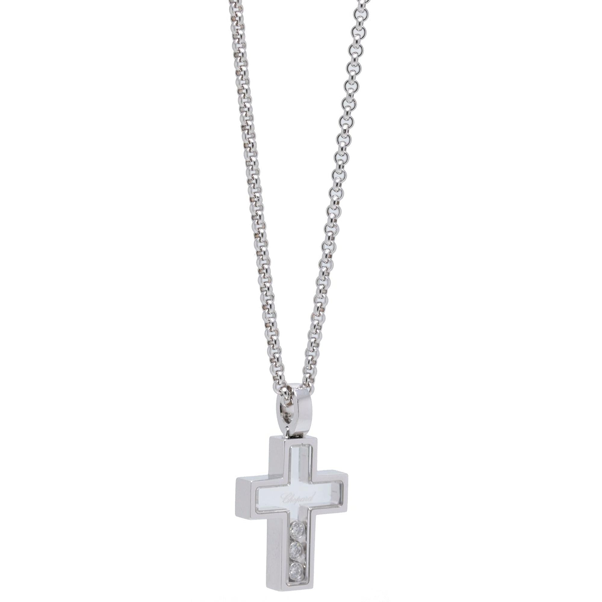 Chopard 18k White Gold Happy Diamonds Cross Pendant Necklace