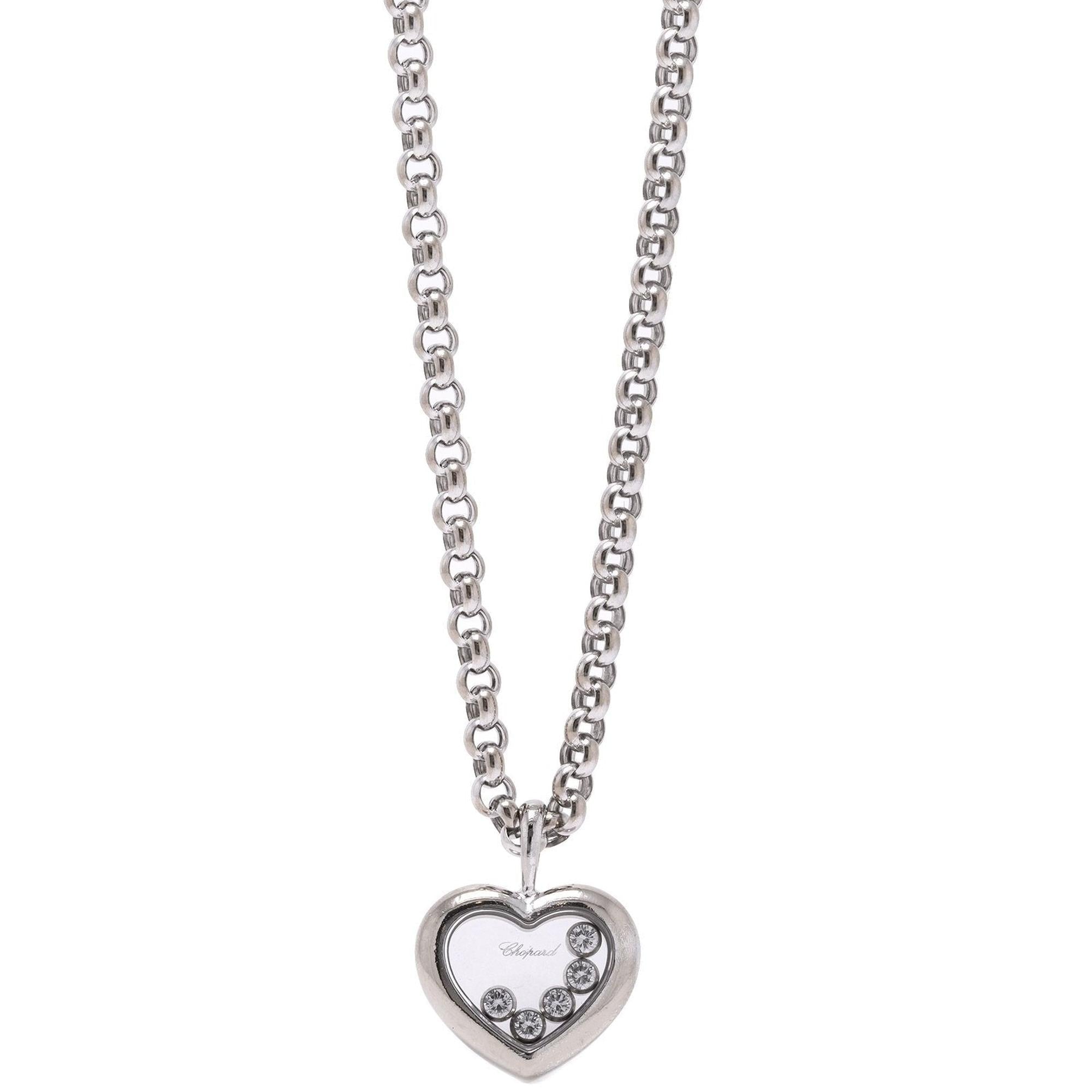 Chopard 18k White Gold Happy Diamonds Icon Heart Pendant Necklace