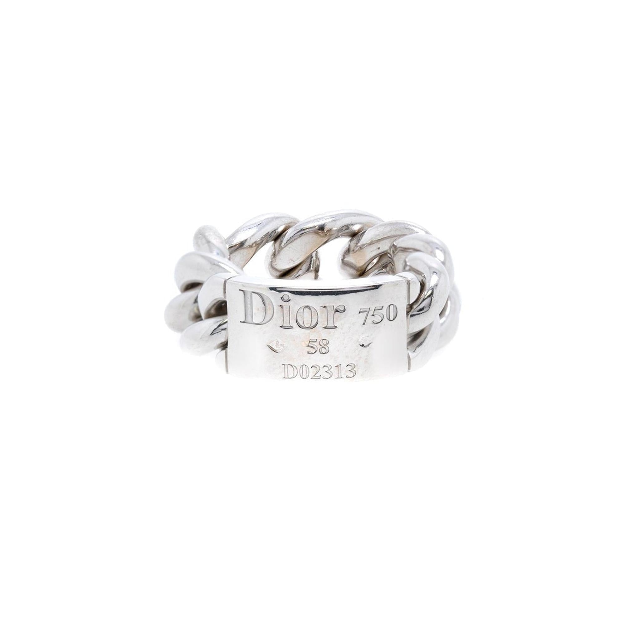 Christian Dior 18k White Gold Gourmette Chain Ring
