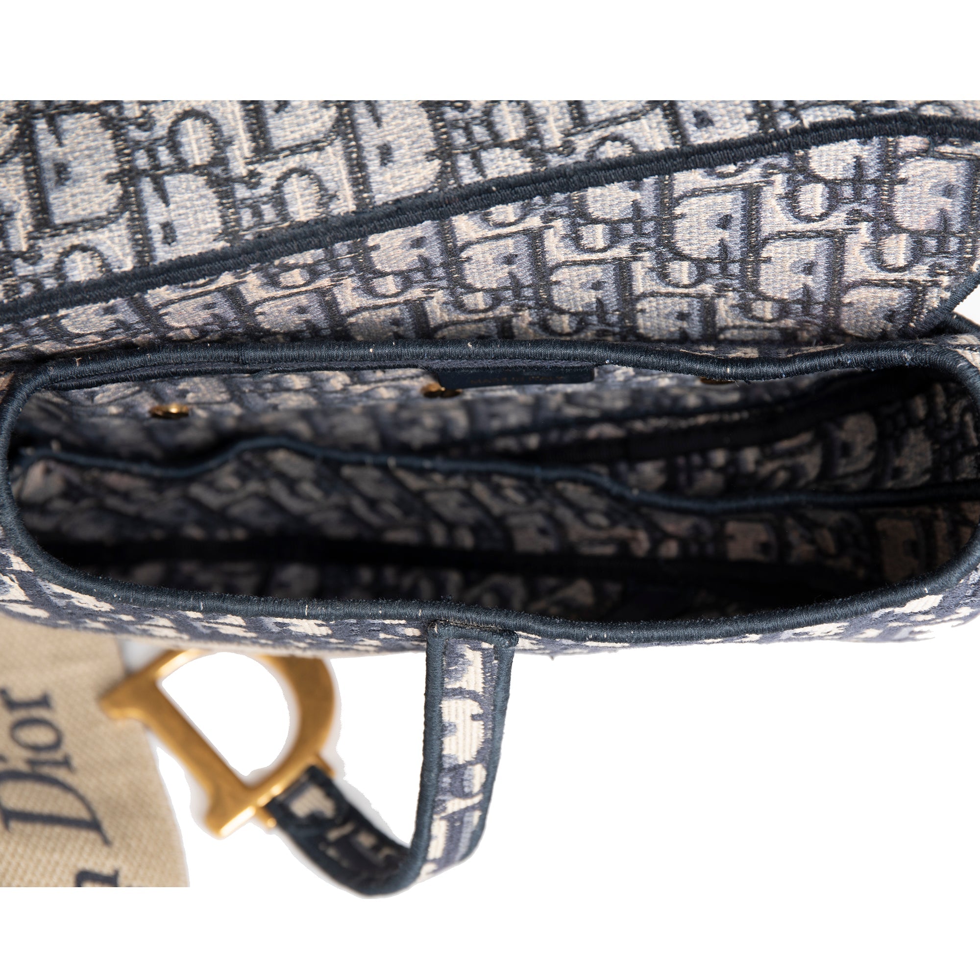 Christian Dior 2020 Embroidery Oblique Saddle Bag w/ Shoulder Strap