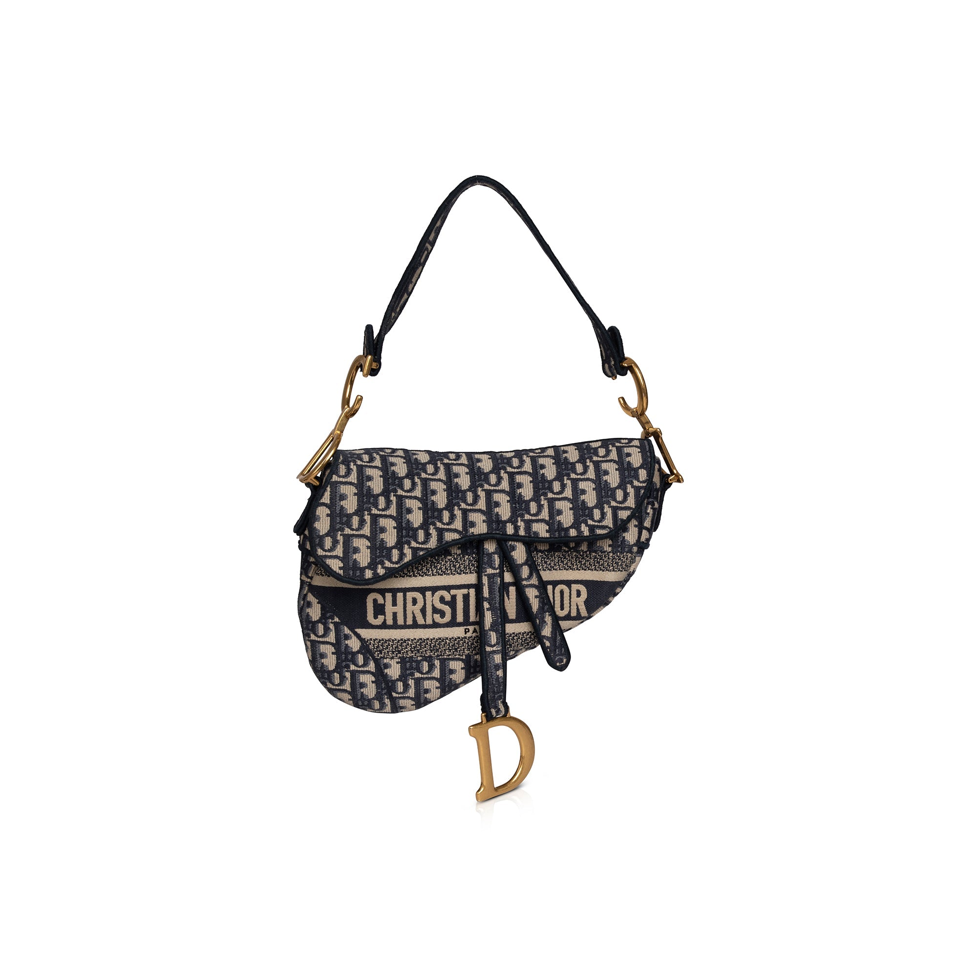Christian Dior 2020 Embroidery Oblique Saddle Bag w/ Shoulder Strap