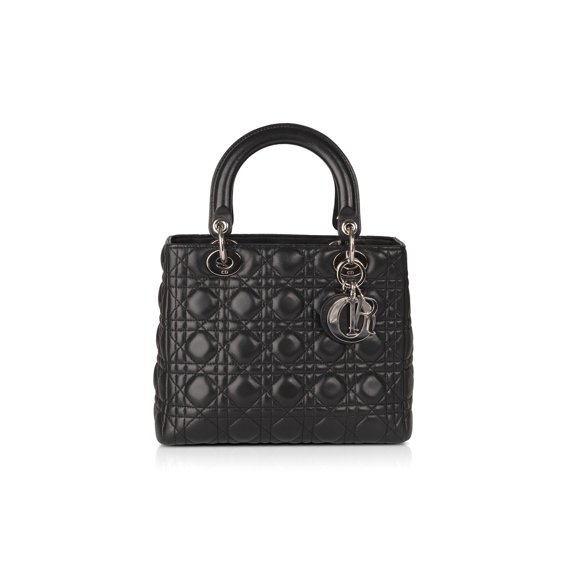 Christian Dior Black Lambskin Medium Lady Dior Bag