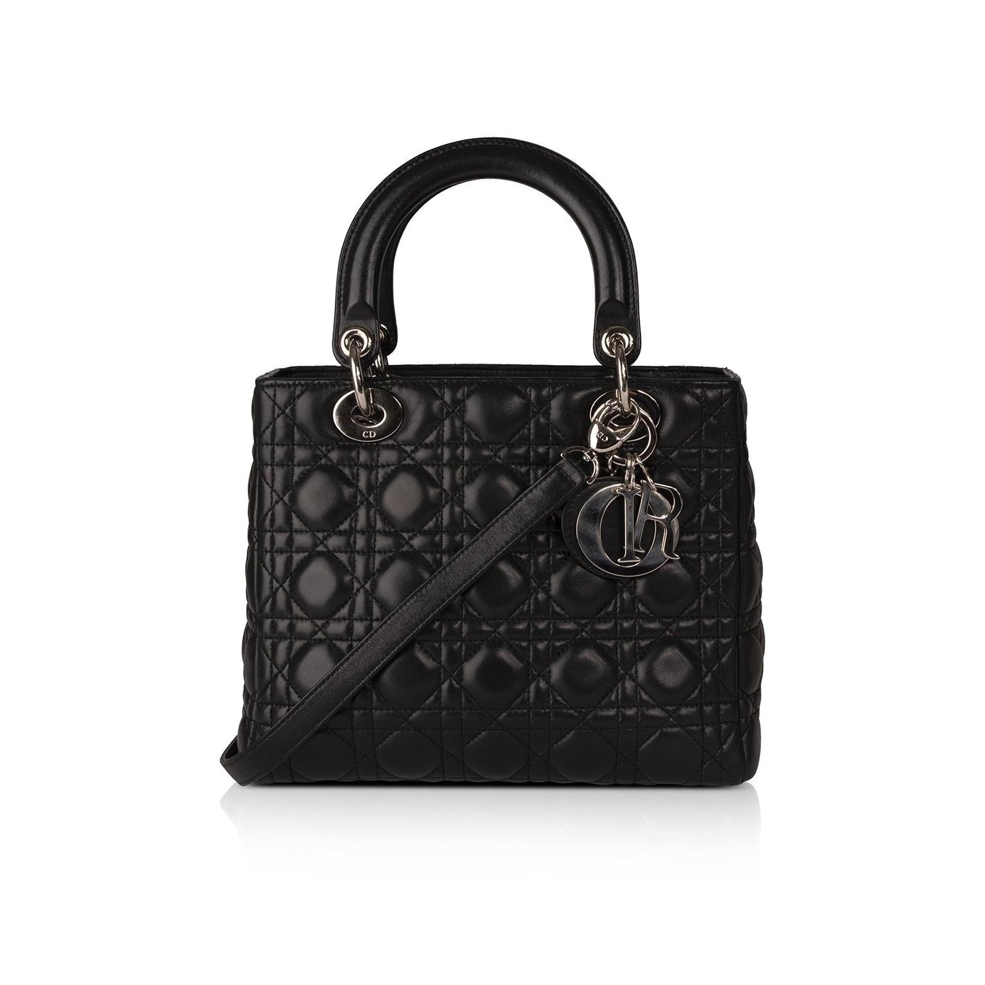 Christian Dior Black Lambskin Medium Lady Dior Bag