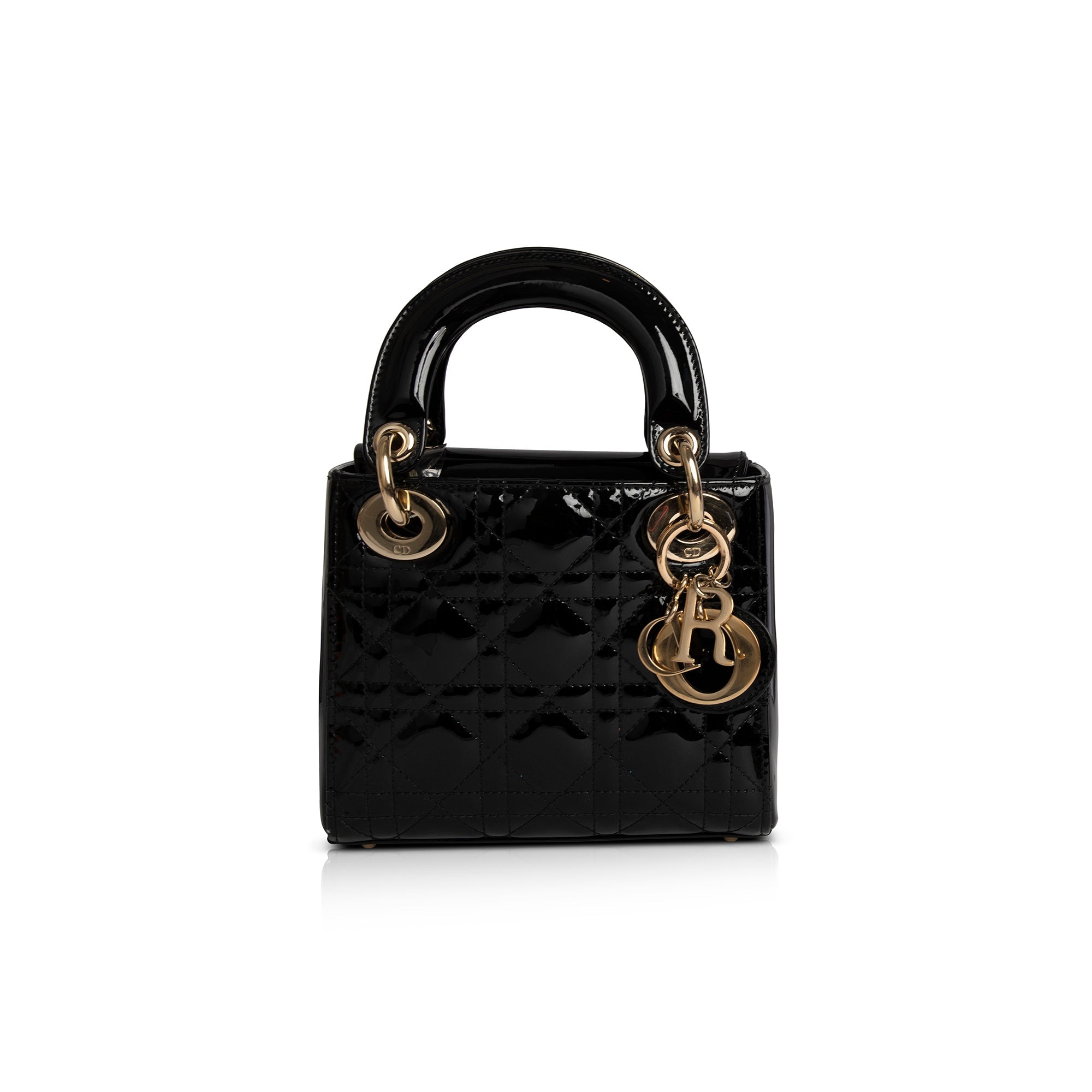 Christian Dior Black Patent Mini Lady Dior Bag w/ Box & Authenticity Card