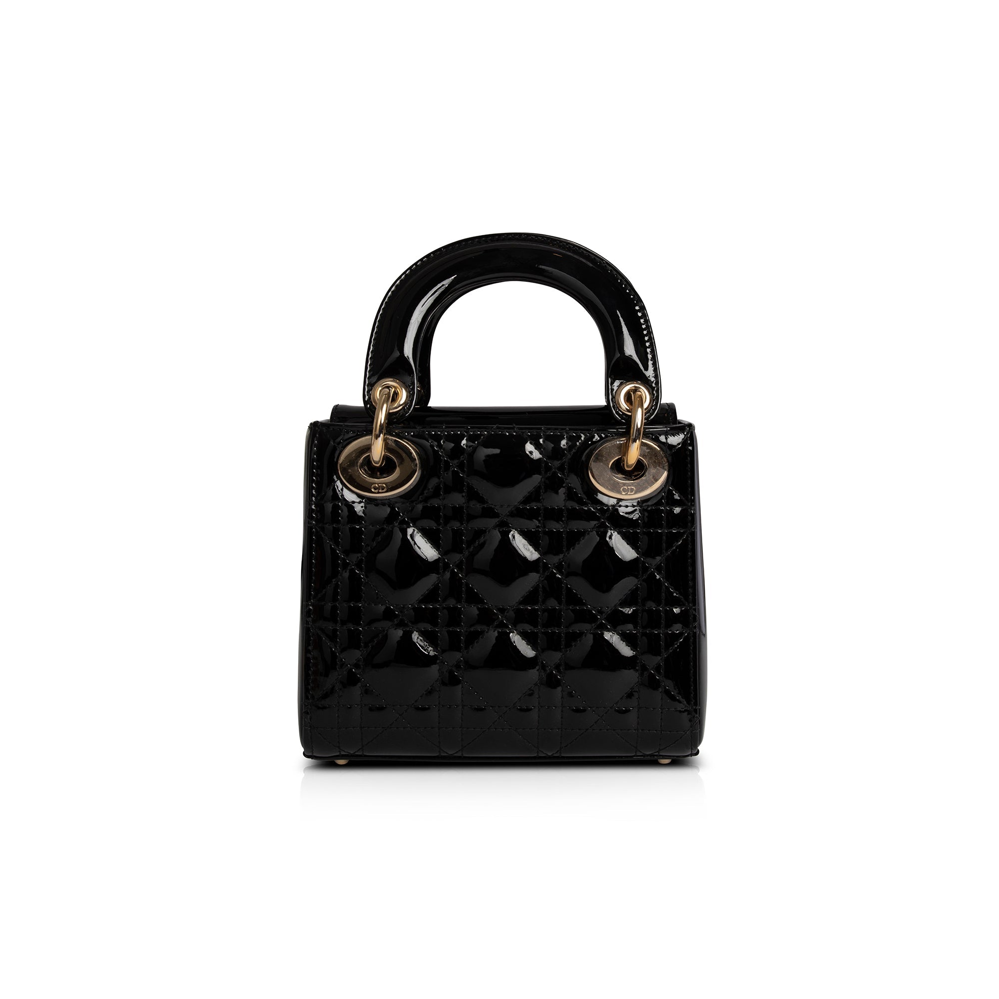 Christian Dior Black Patent Mini Lady Dior Bag w/ Box & Authenticity Card