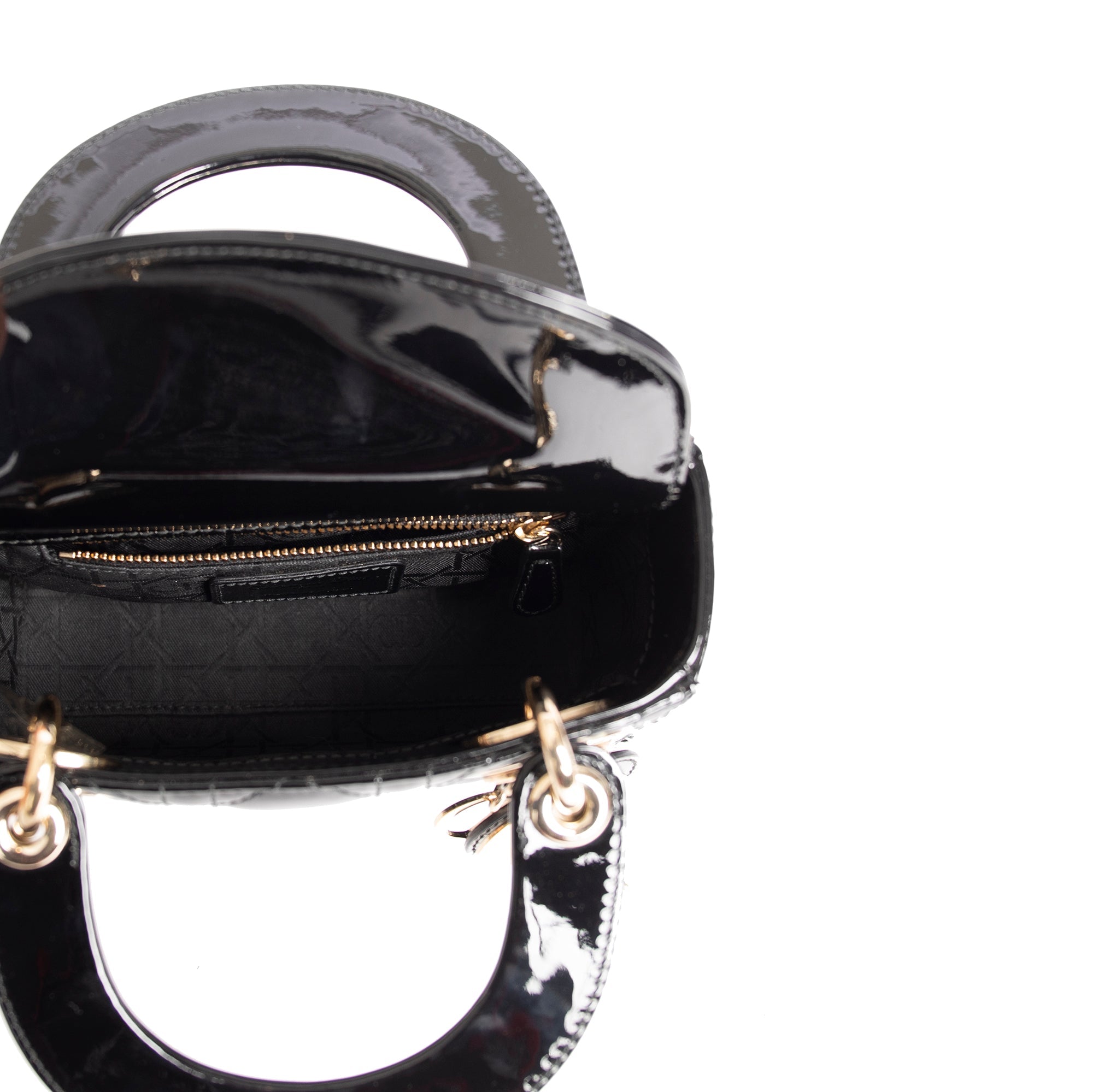 Christian Dior Black Patent Mini Lady Dior Bag w/ Box & Authenticity Card