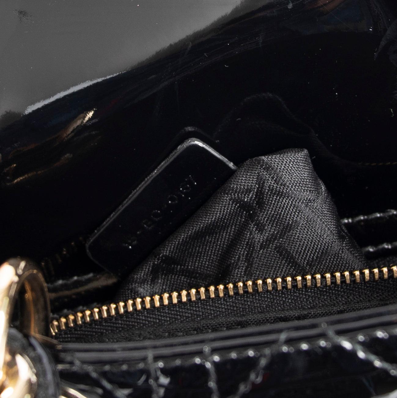 Christian Dior Black Patent Mini Lady Dior Bag w/ Box & Authenticity Card