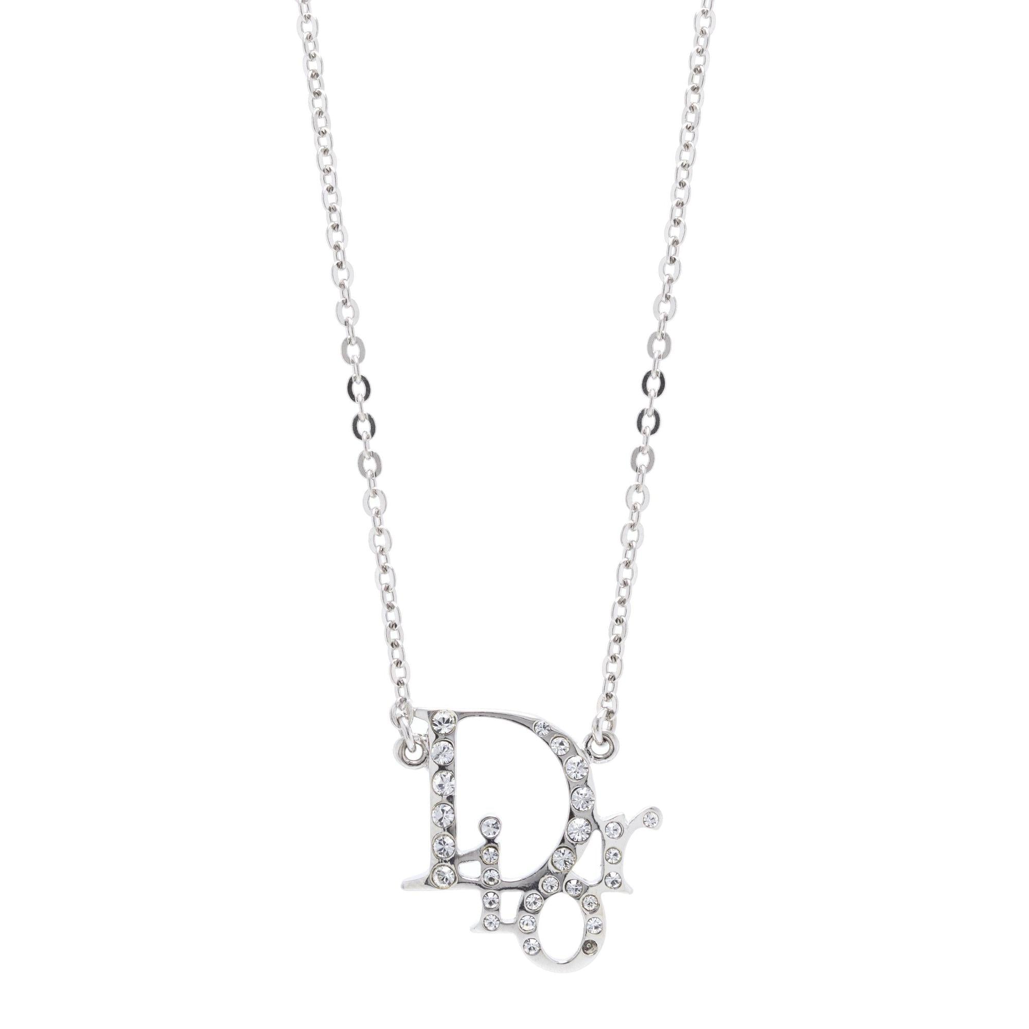Christian Dior Crystal Oblique Pendant Necklace