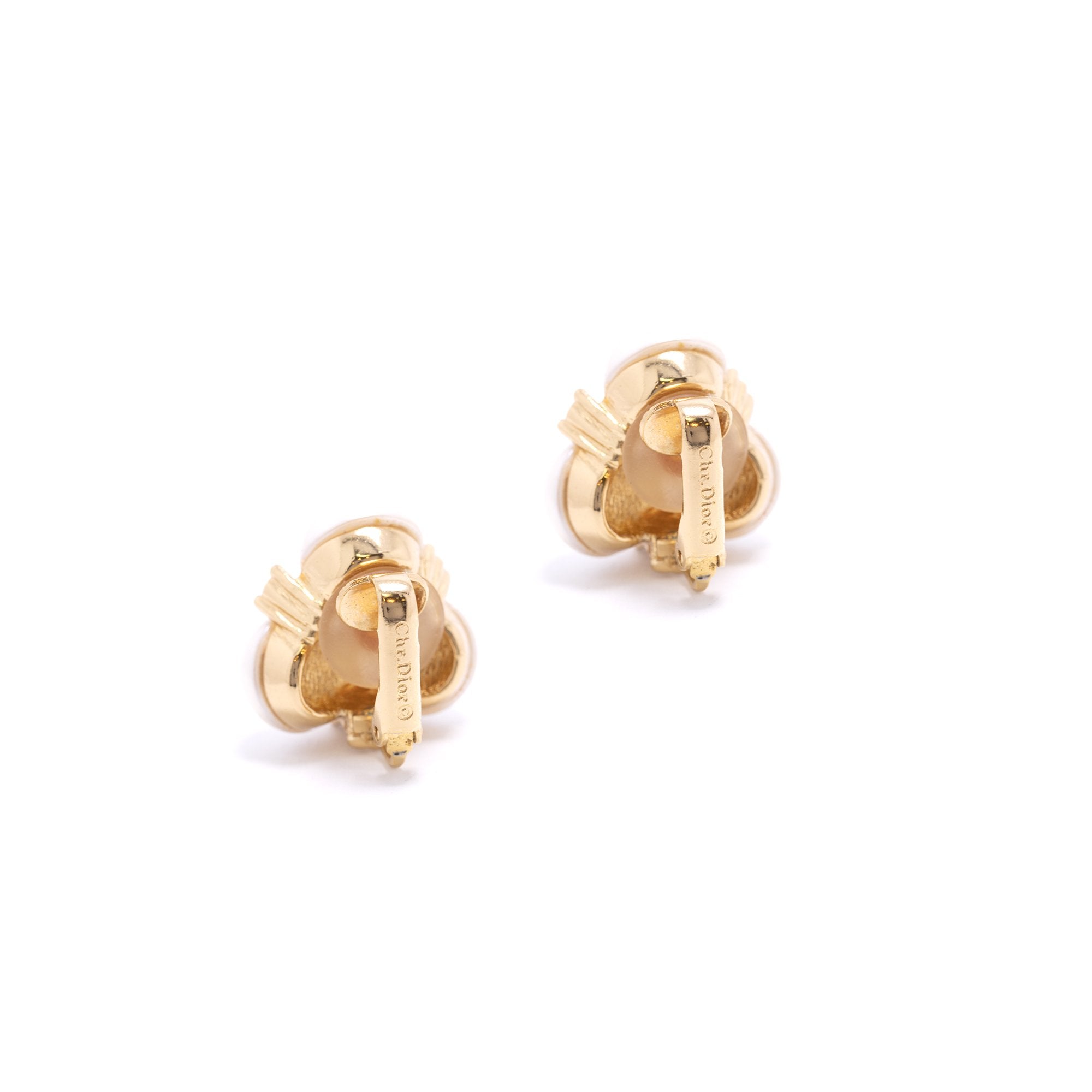 Christian Dior Faux Pearl & Crystal Clip-On Earrings