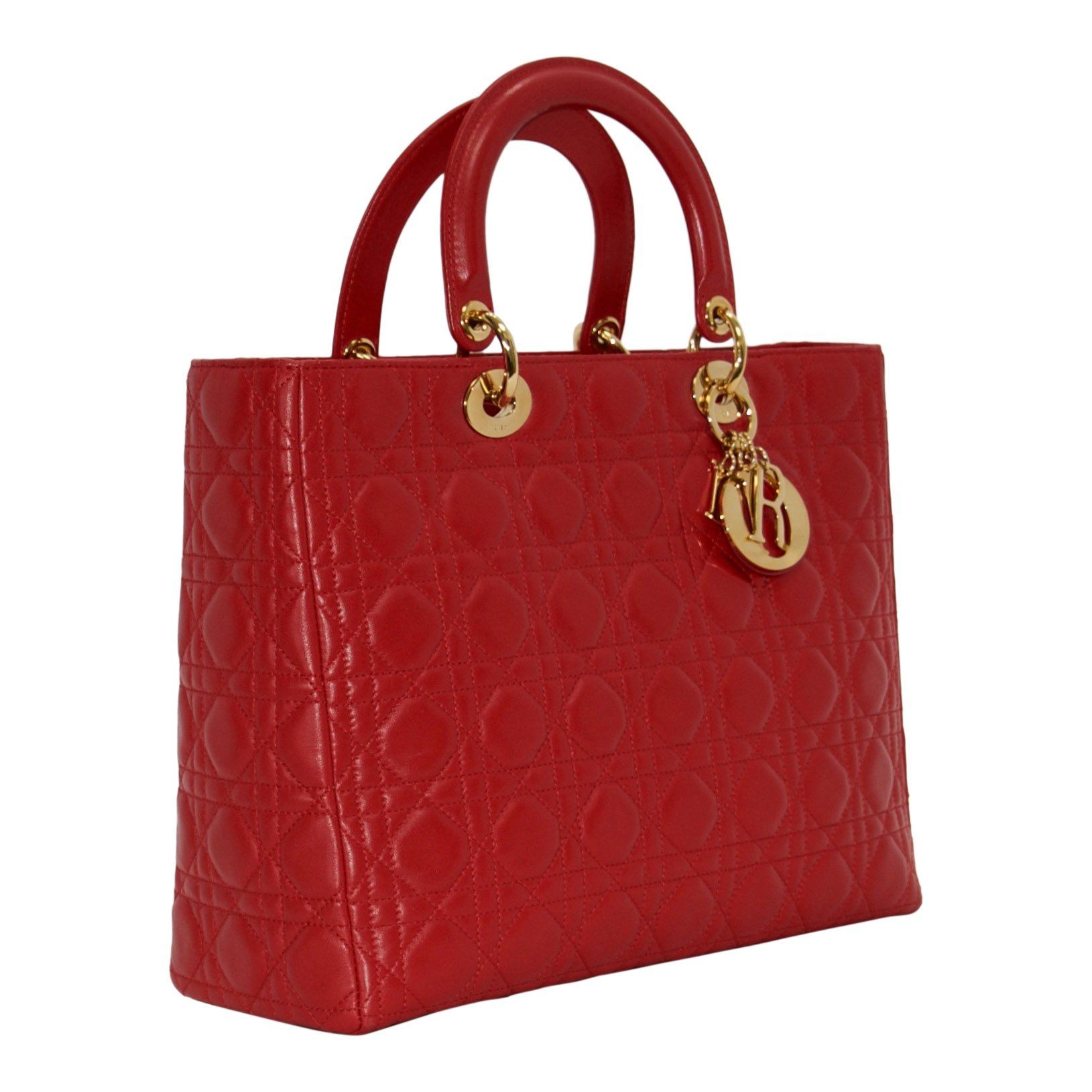 Christian Dior Large Red Leather Lady Dior Bag