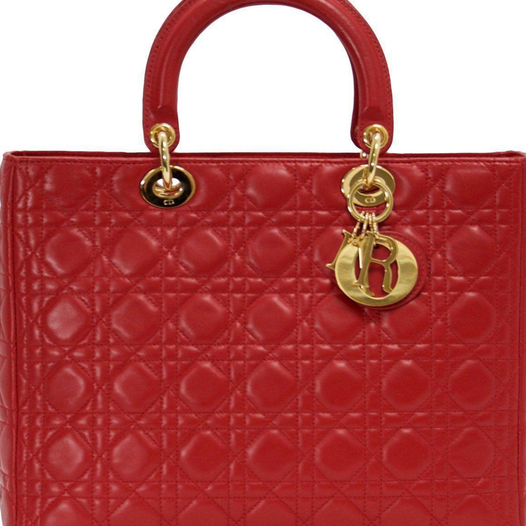 Christian Dior Large Red Leather Lady Dior Bag