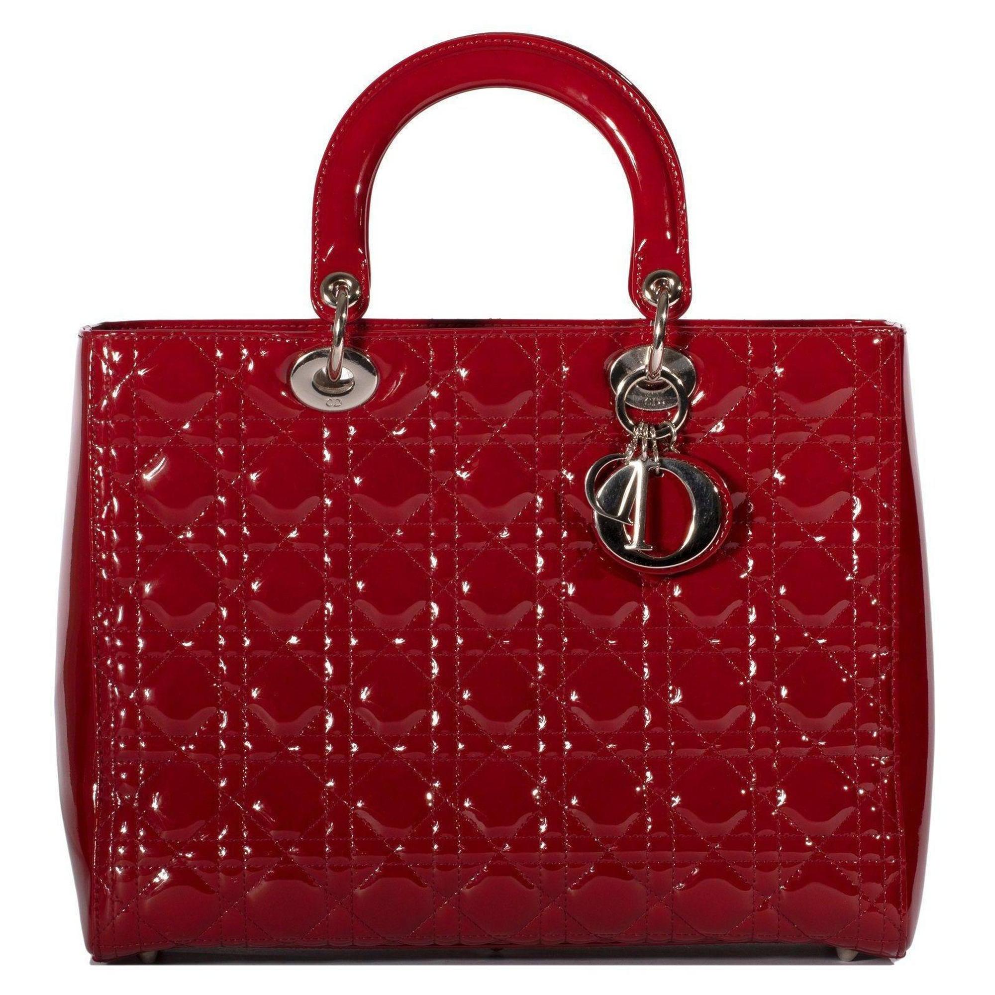 Christian Dior Large Red Leather Lady Dior Bag