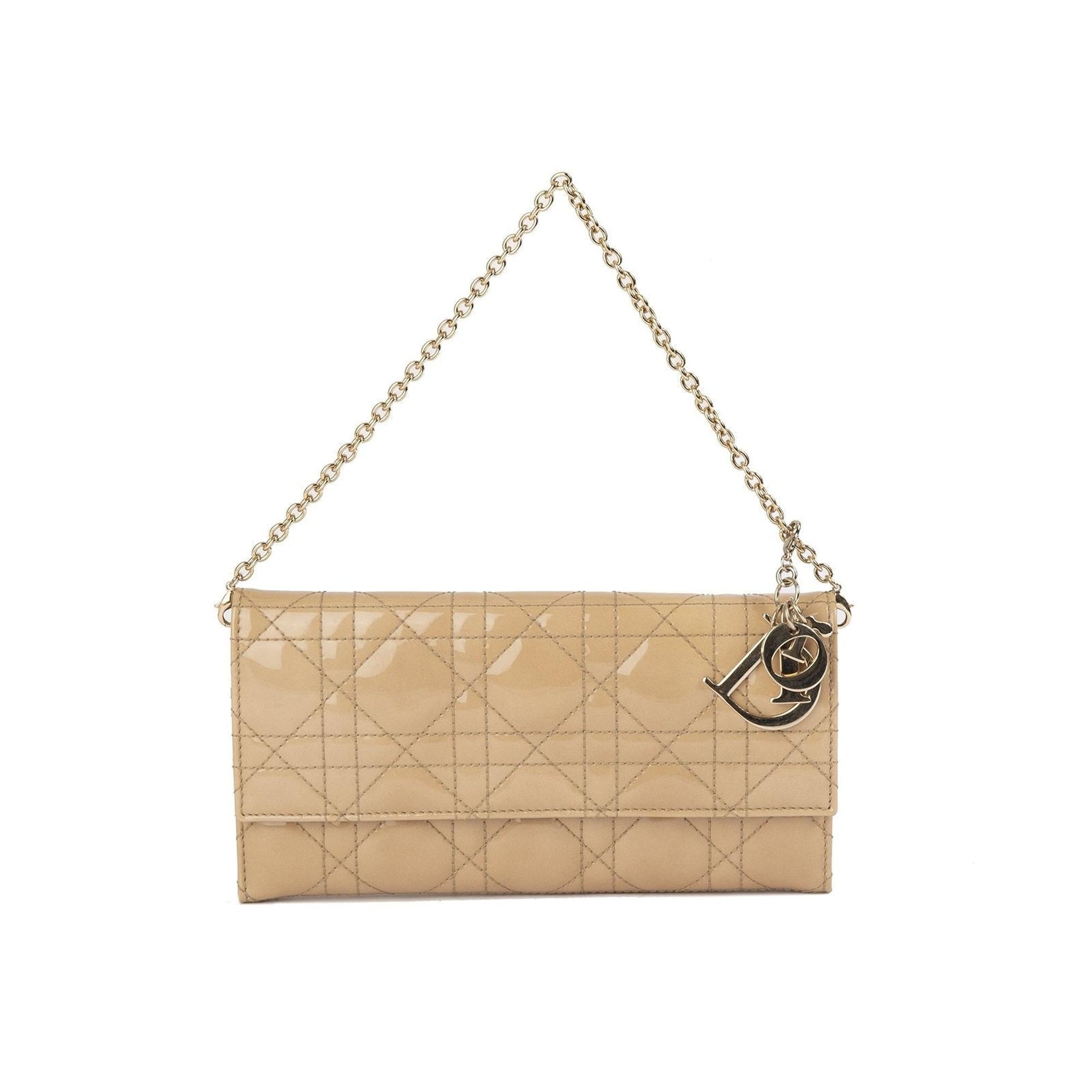 Christian Dior Patent Cannage Lady Dior Chain Wallet