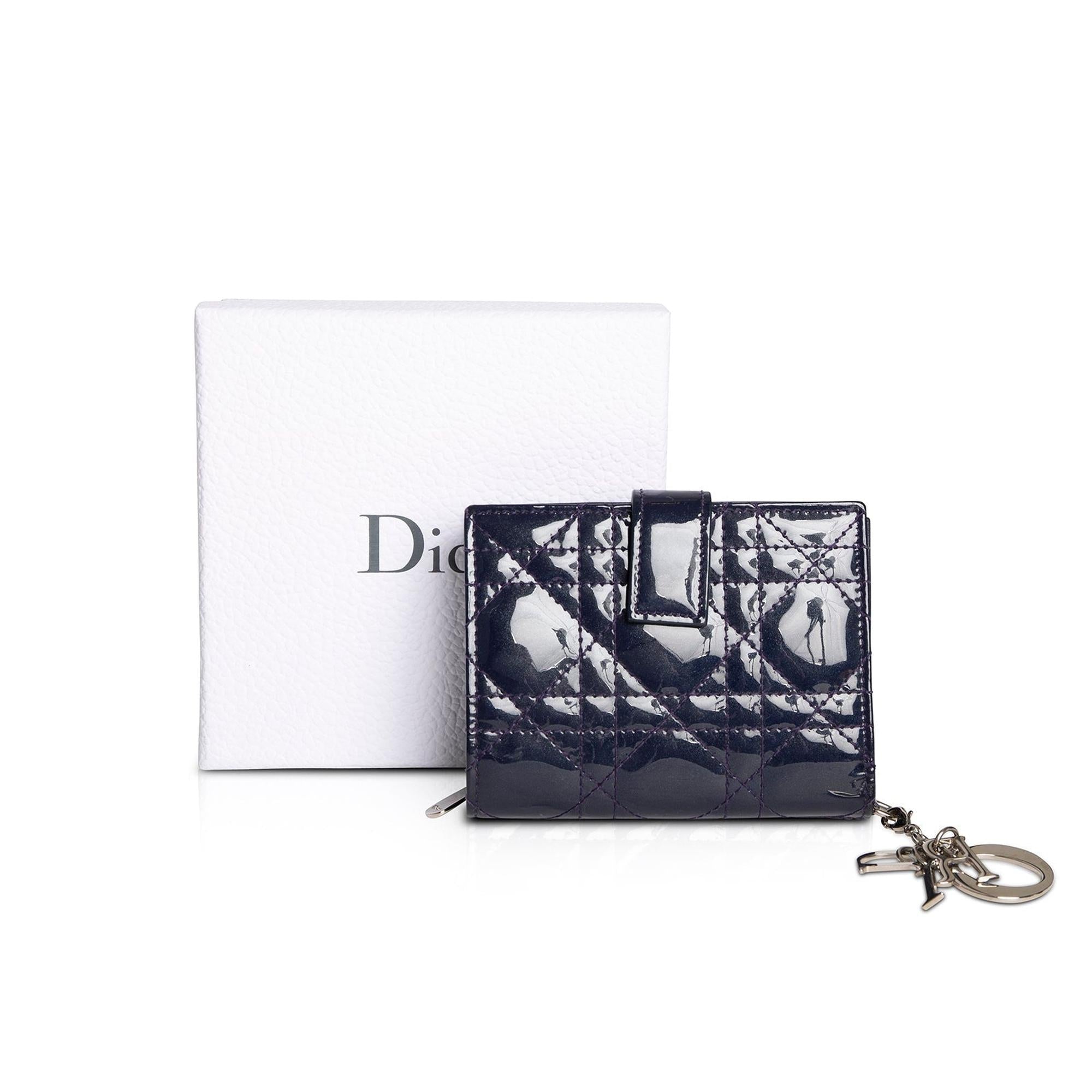 Christian Dior Patent Cannage Mini Lady Dior Wallet w/ Box