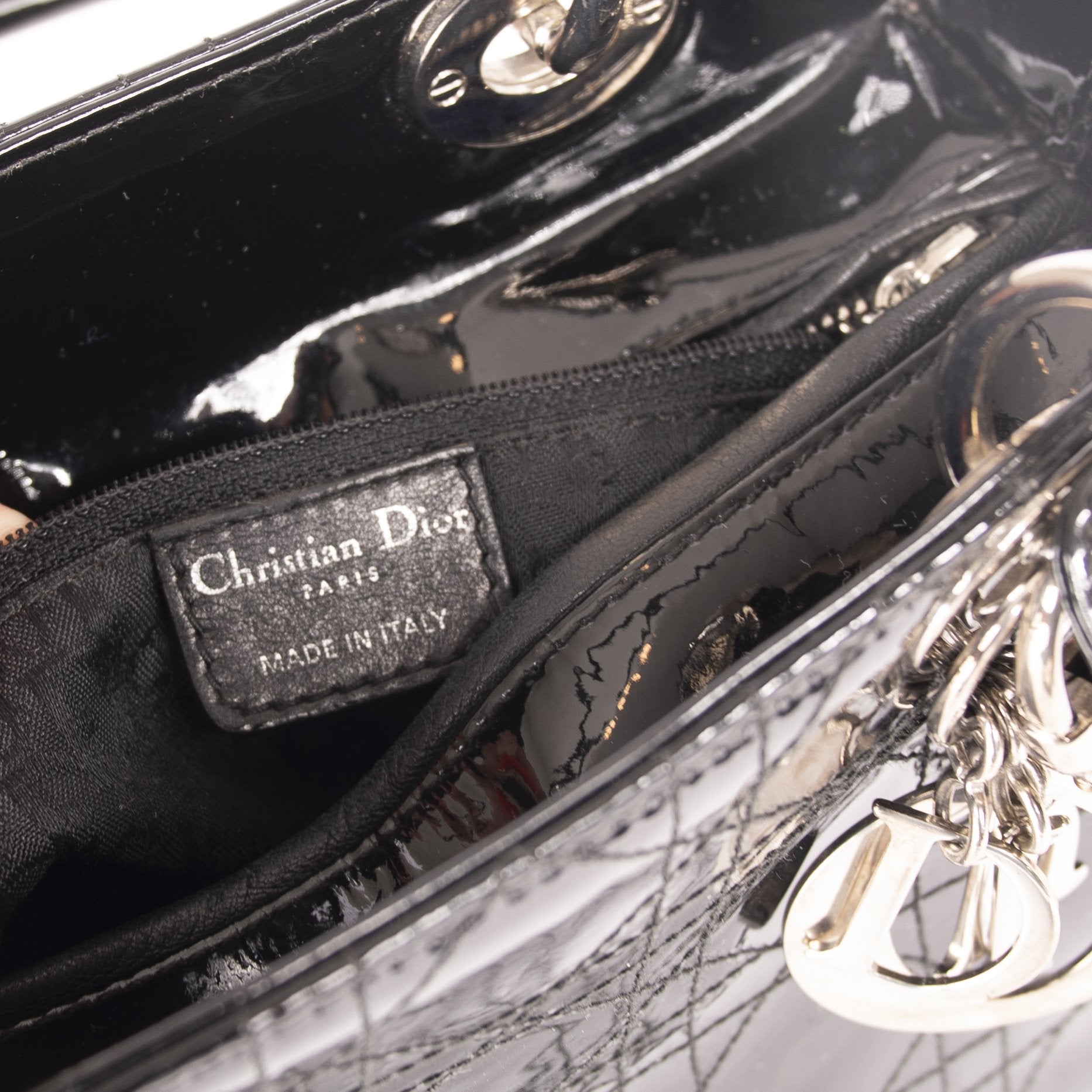 Christian Dior Patent Leather Medium Lady Dior Bag W/O Shoulder Strap