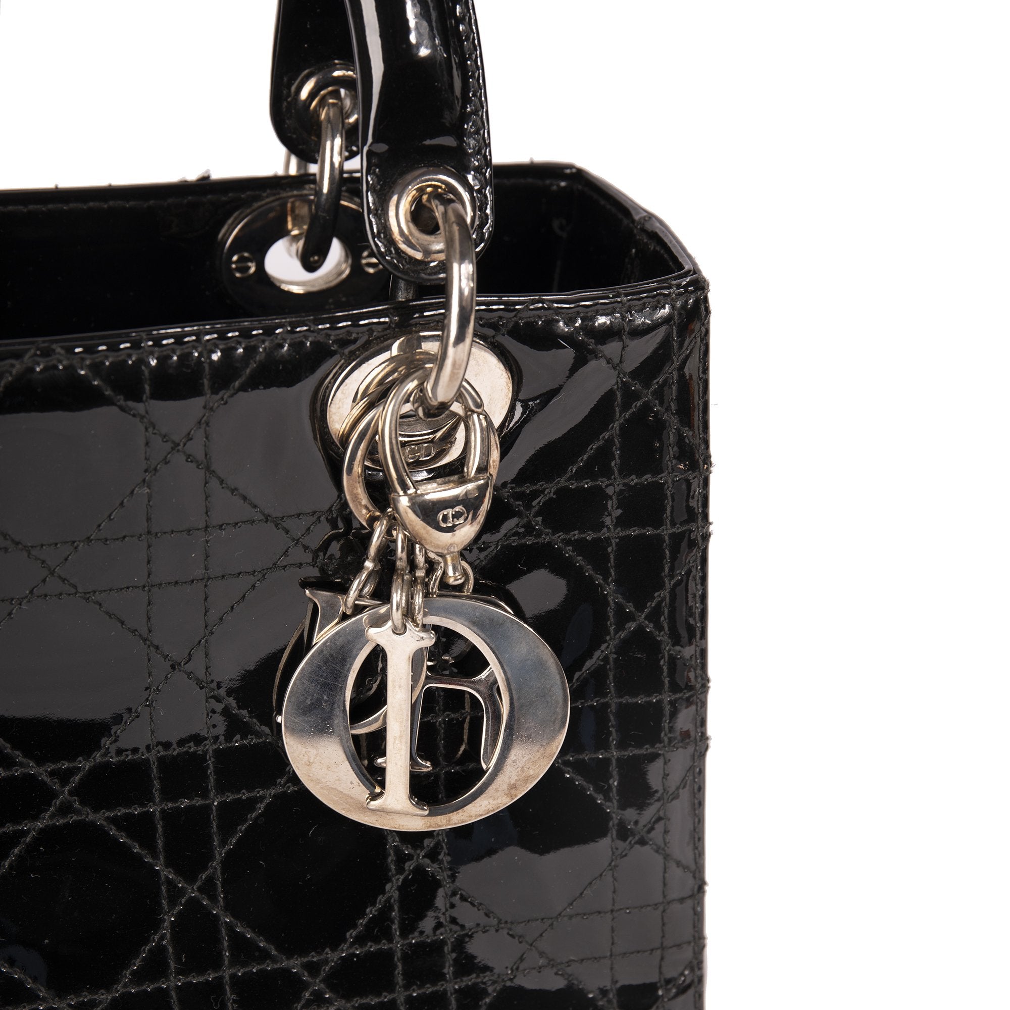 Christian Dior Patent Leather Medium Lady Dior Bag W/O Shoulder Strap