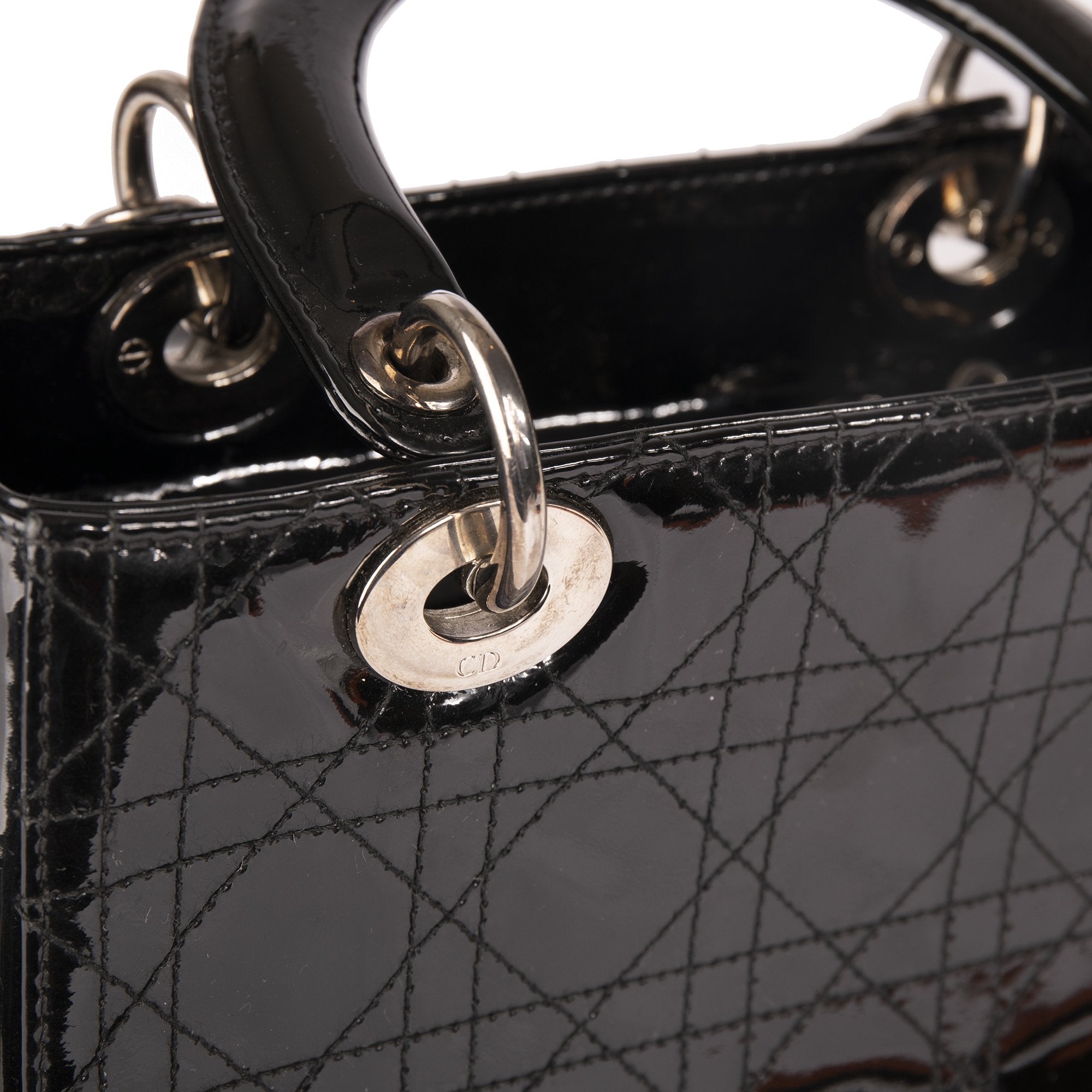 Christian Dior Patent Leather Medium Lady Dior Bag W/O Shoulder Strap