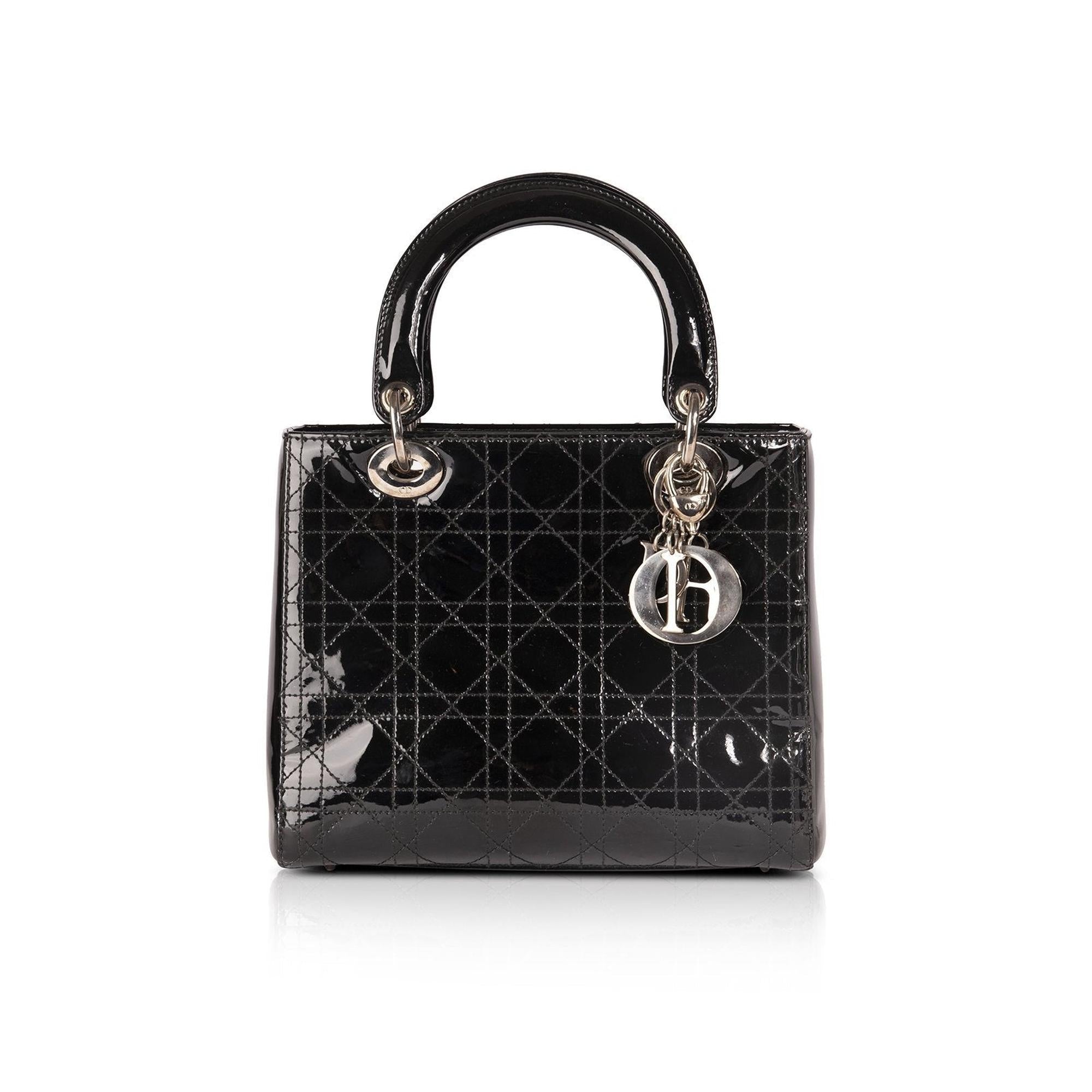 Christian Dior Patent Leather Medium Lady Dior Bag W/O Shoulder Strap