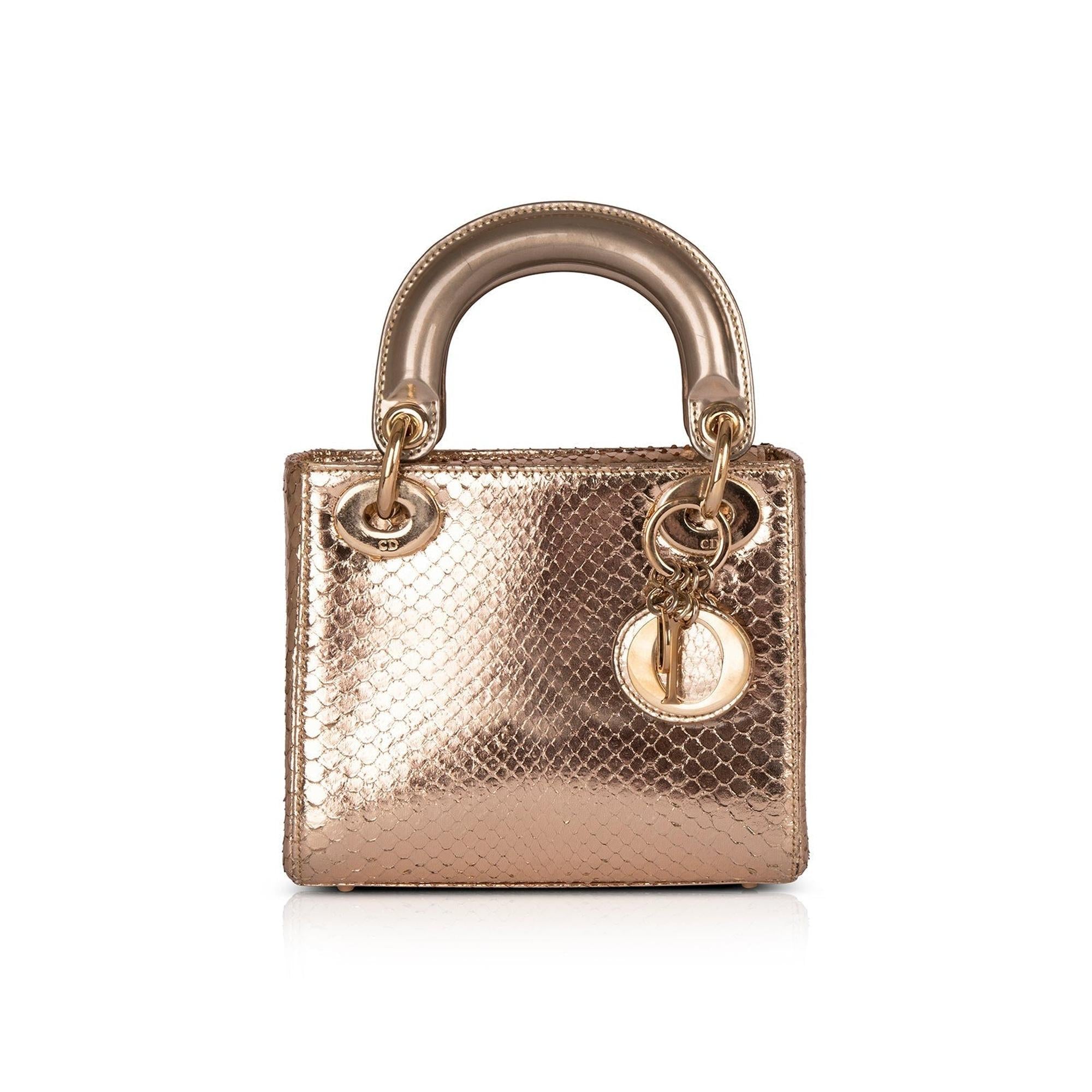 Metallic Gold Python Lady Diot Christian Dior Python Mini Lady Dior Bag – Oliver Jewellery