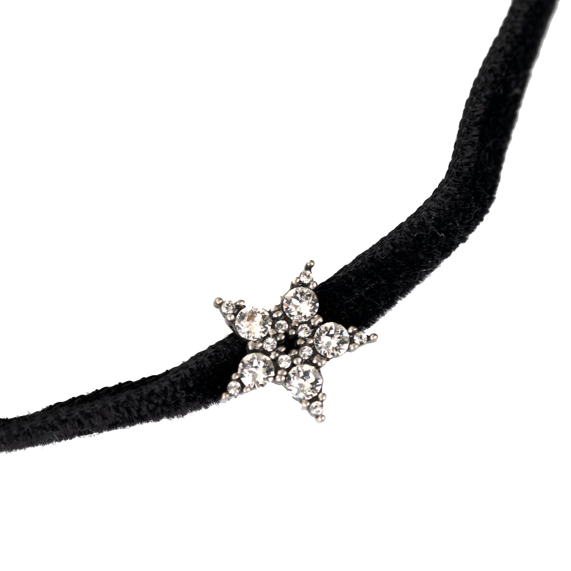 Christian Dior Velvet & Crystal Star D Porte-Bonheur Choker w/ Box