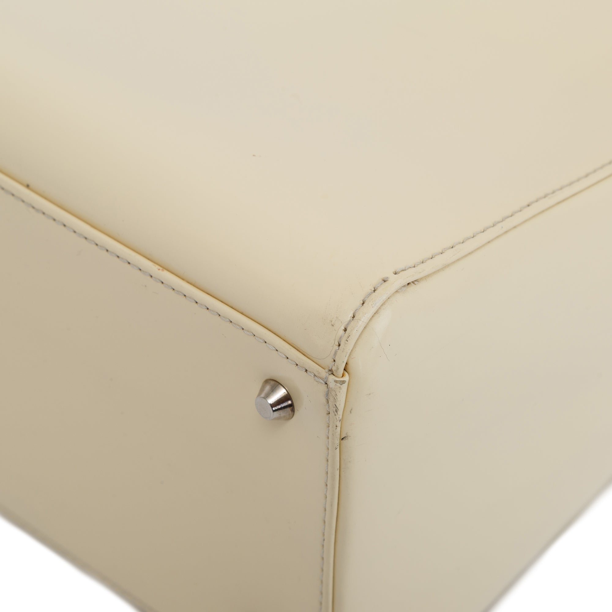 Christian Dior Vintage White Patent Leather Medium Lady Dior Bag w/ Strap