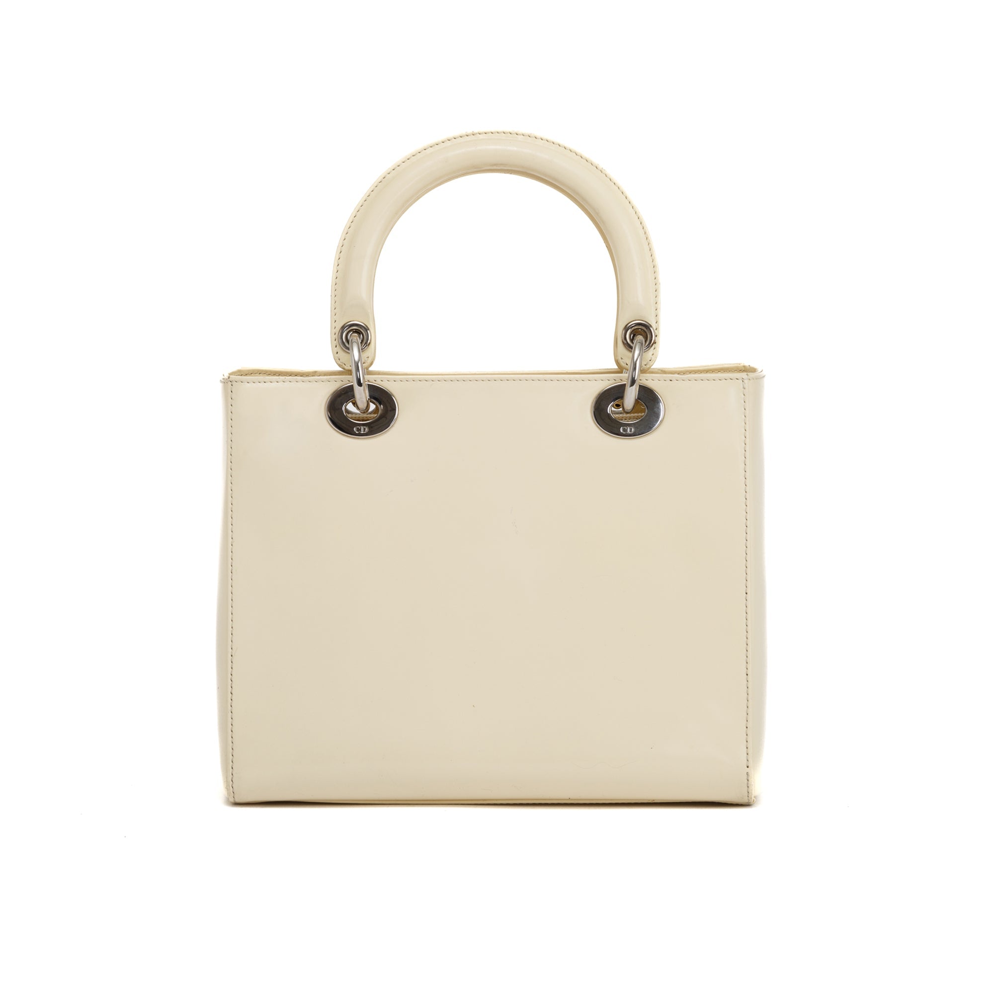 Christian Dior Vintage White Patent Leather Medium Lady Dior Bag w/ Strap