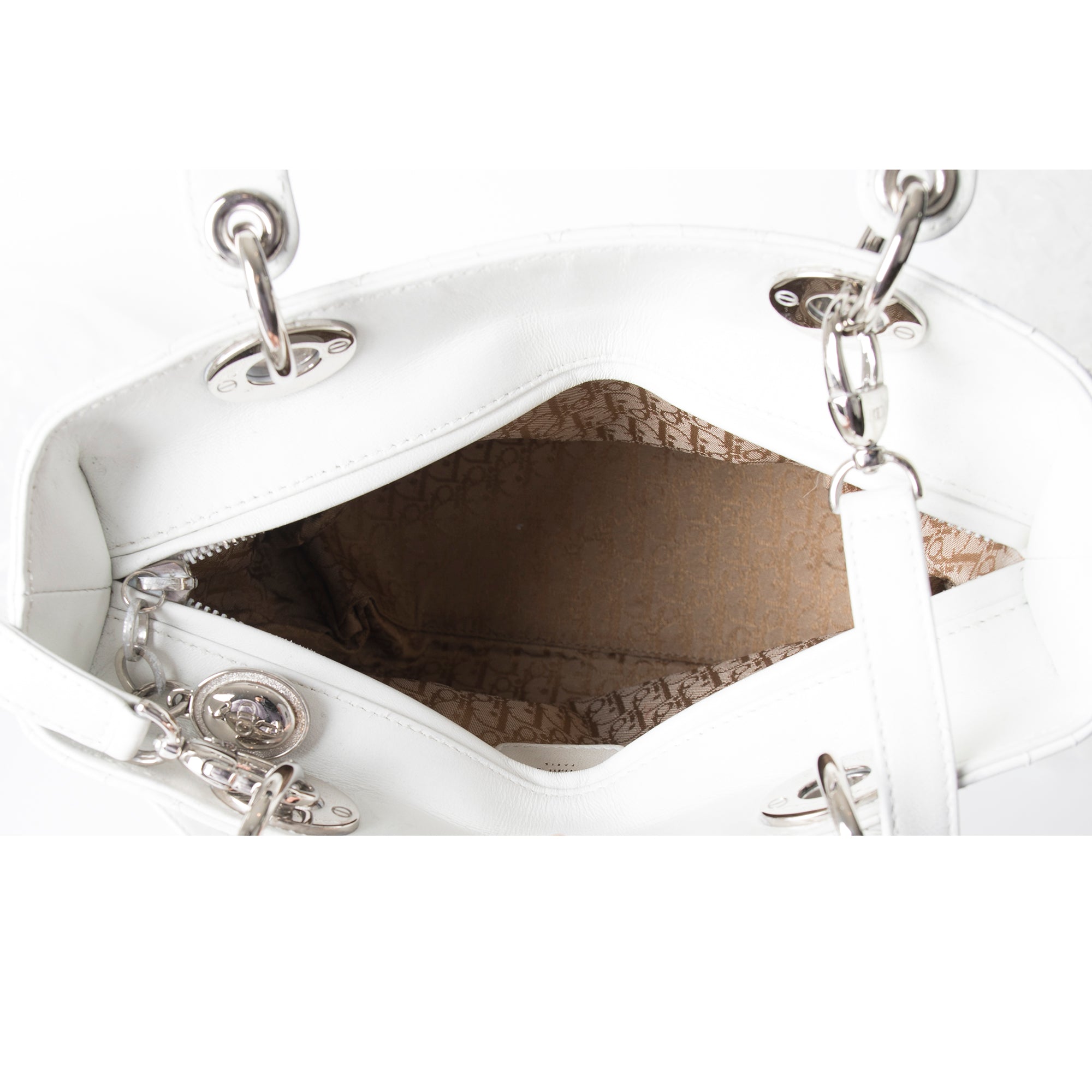 Christian Dior White Medium Lady Dior Bag w/ Shoulder Strap