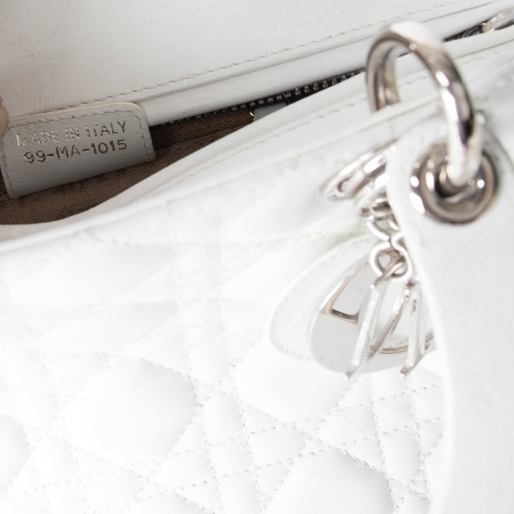 Christian Dior White Medium Lady Dior Bag w/ Shoulder Strap