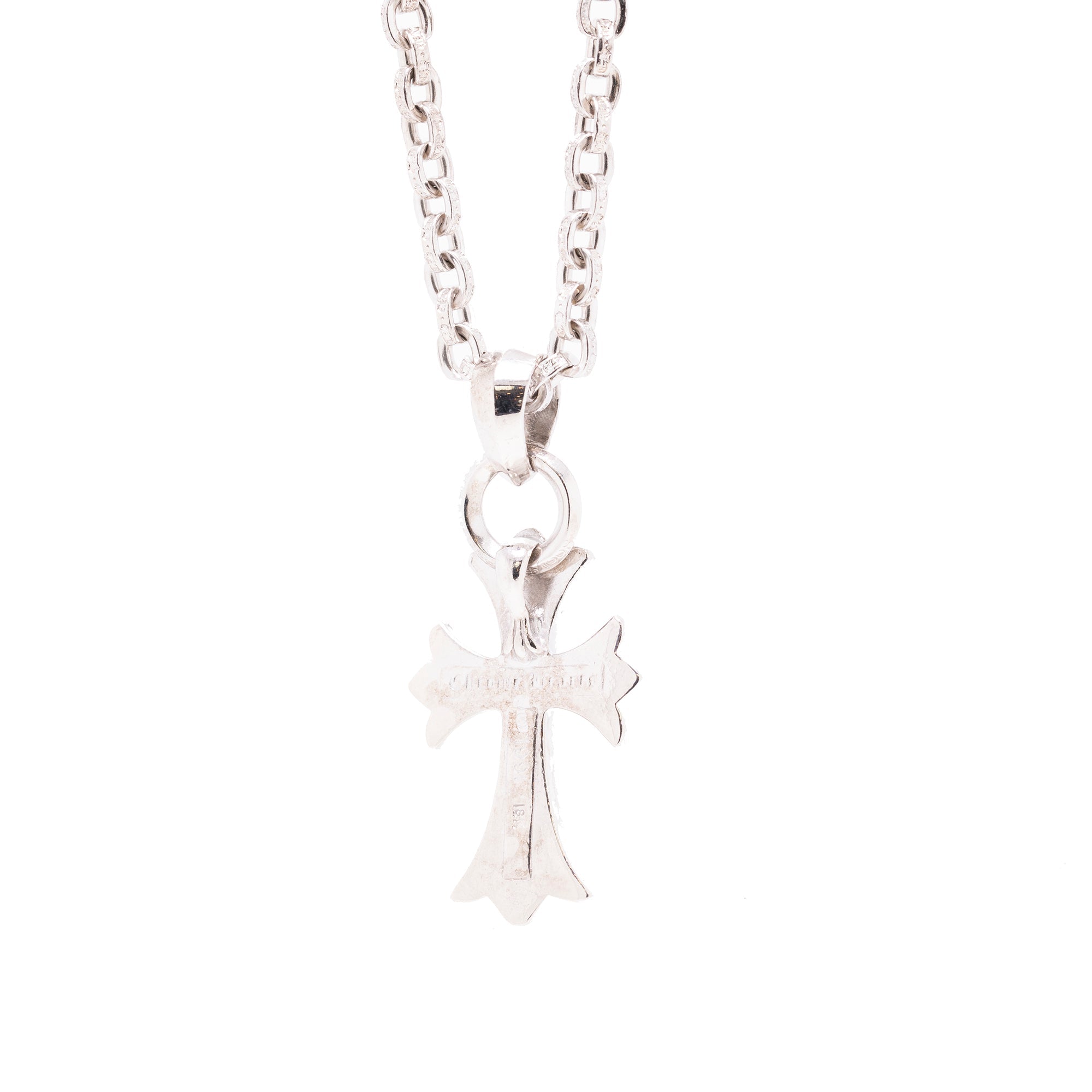 Chrome Hearts Vintage 18k White Gold Diamond Cross Pendant Necklace