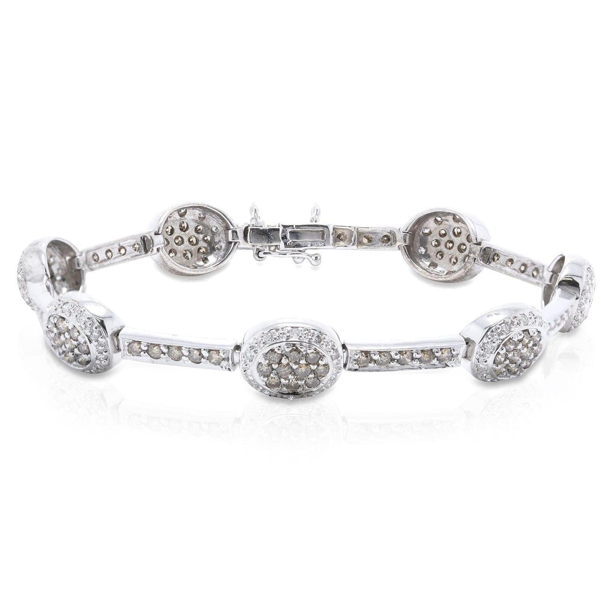 Cluster Champagne and White Diamond Link Bracelet