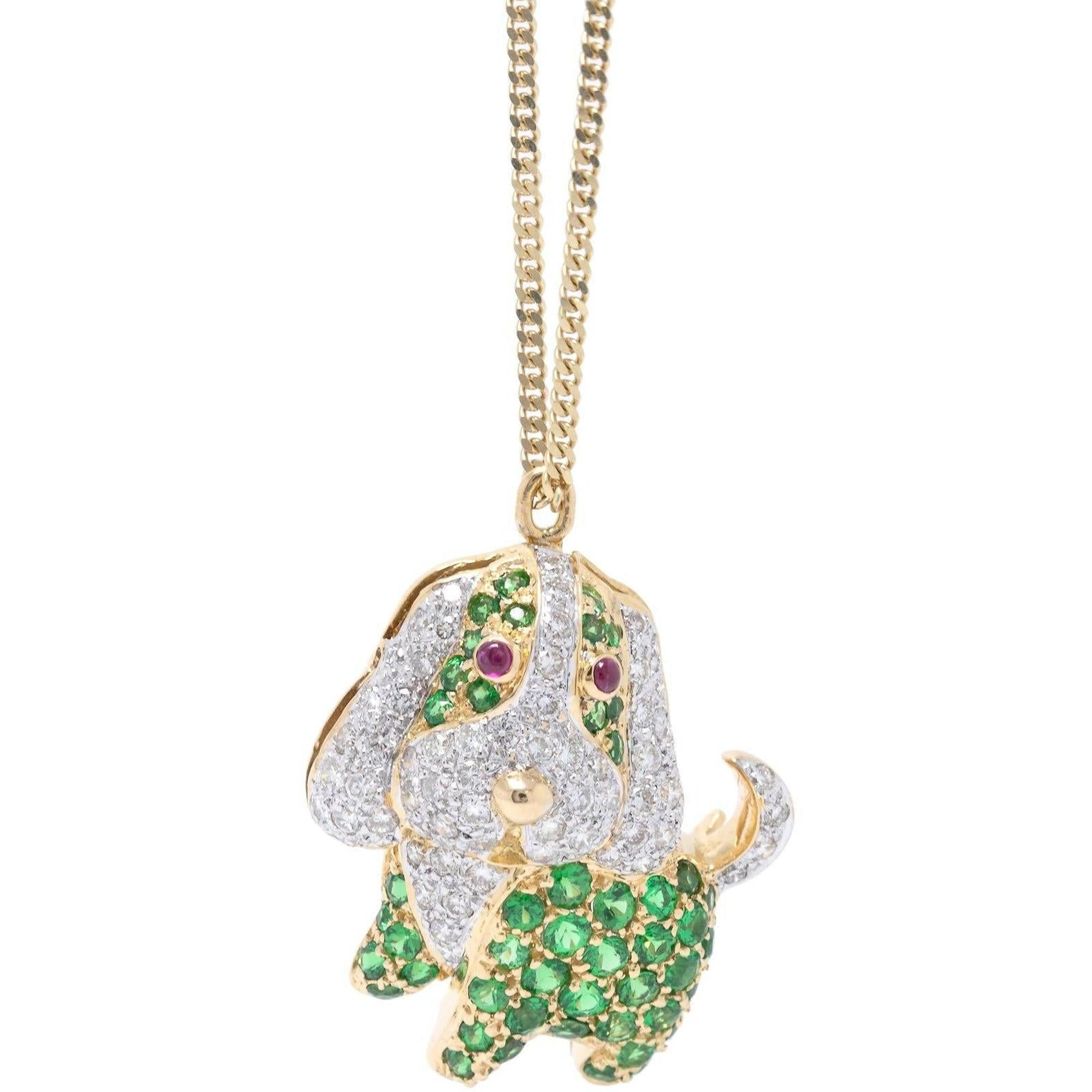 Coloured Stone & Diamond Dog Pendant Necklace
