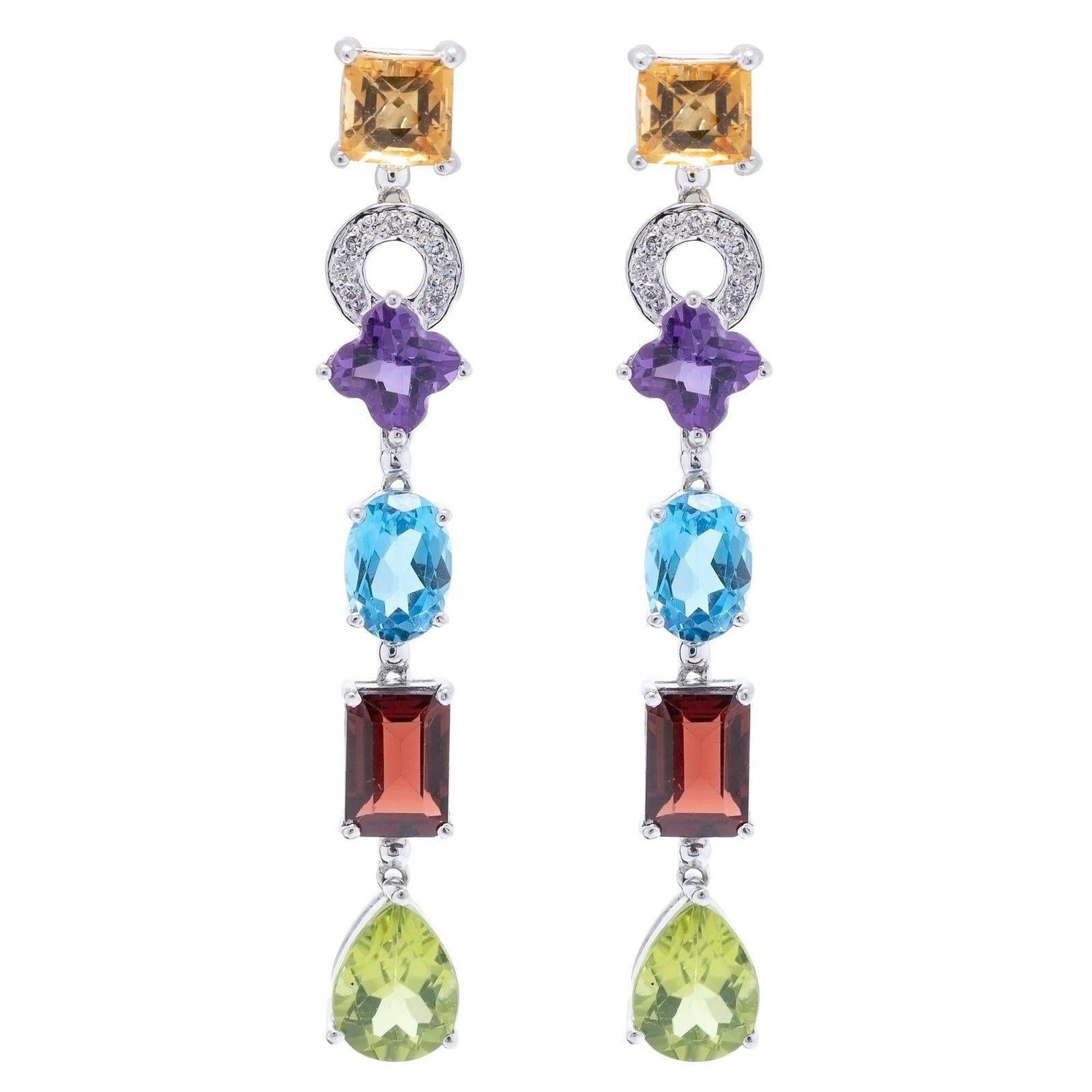 Coloured Stone & Diamond Drop Earrings