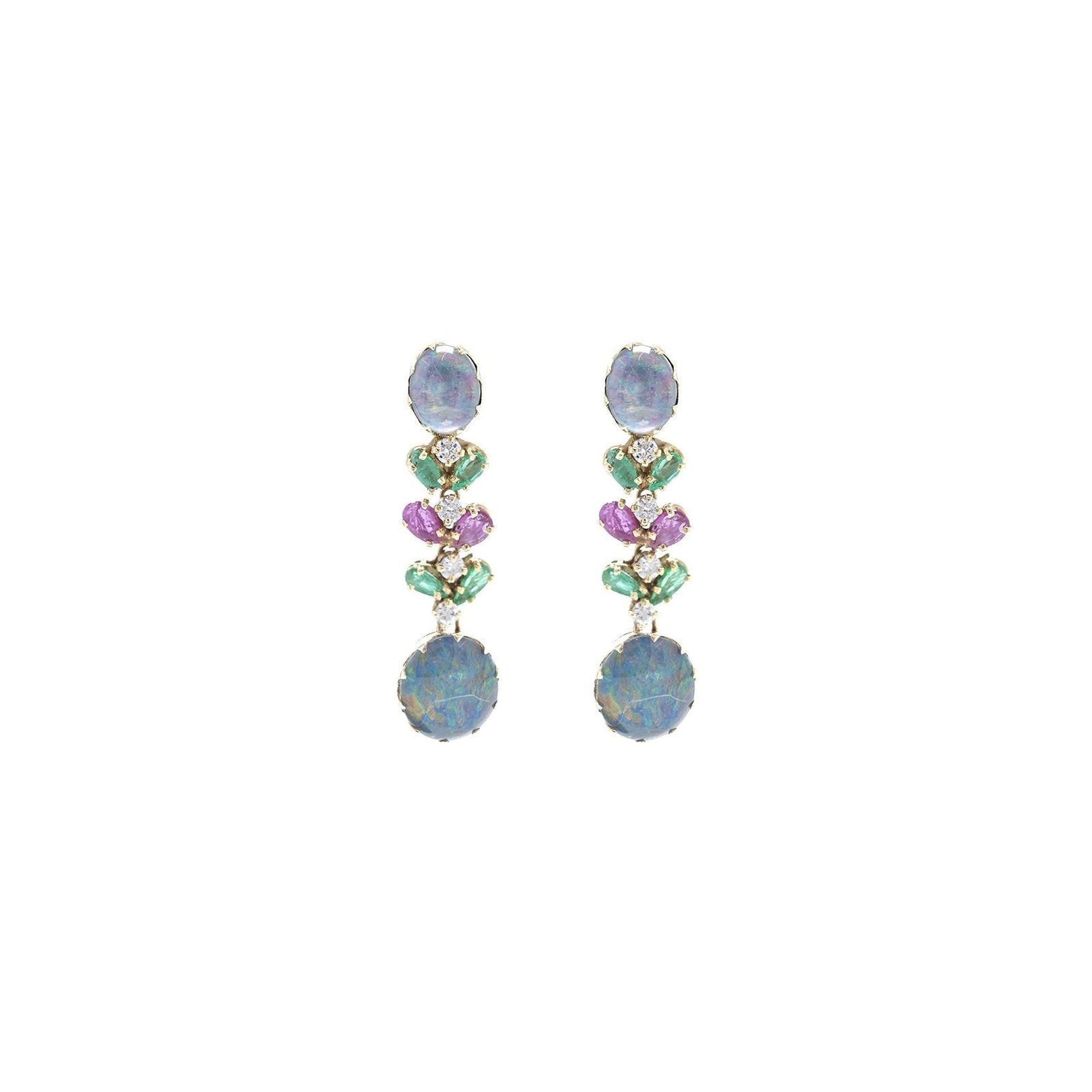 Coloured Stone & Diamond Drop Earrings