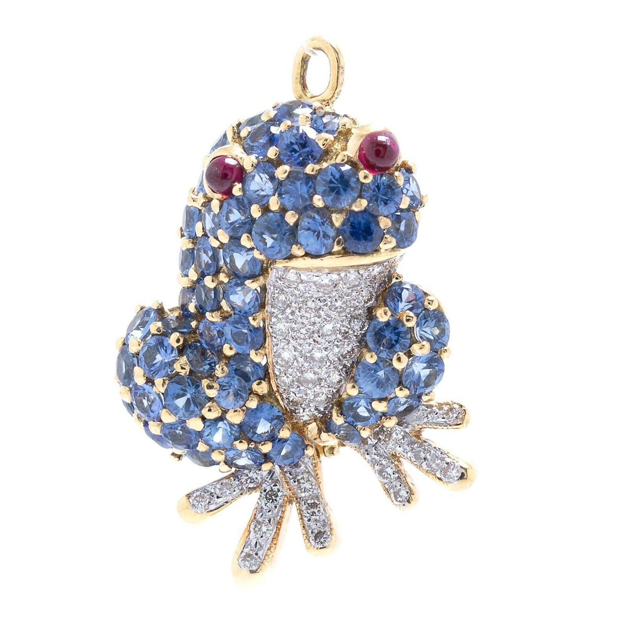Coloured Stone & Diamond Frog Brooch/Pendant
