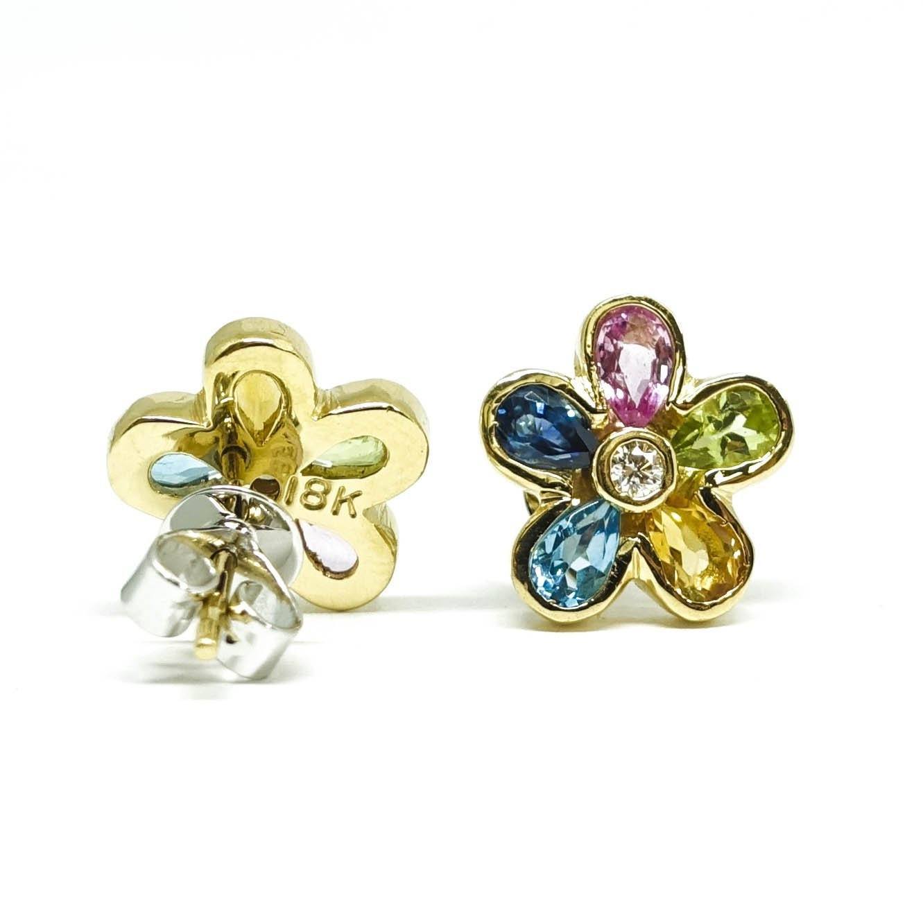 Coloured Stone Flower Earrings