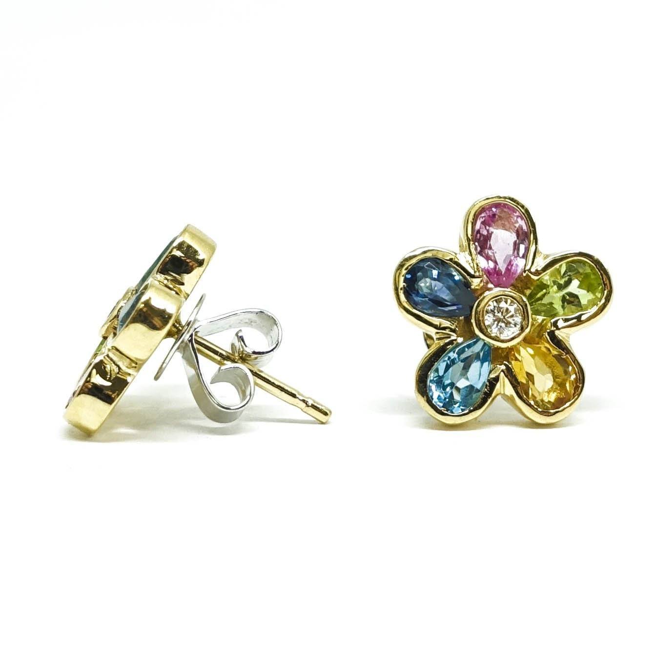 Coloured Stone Flower Earrings