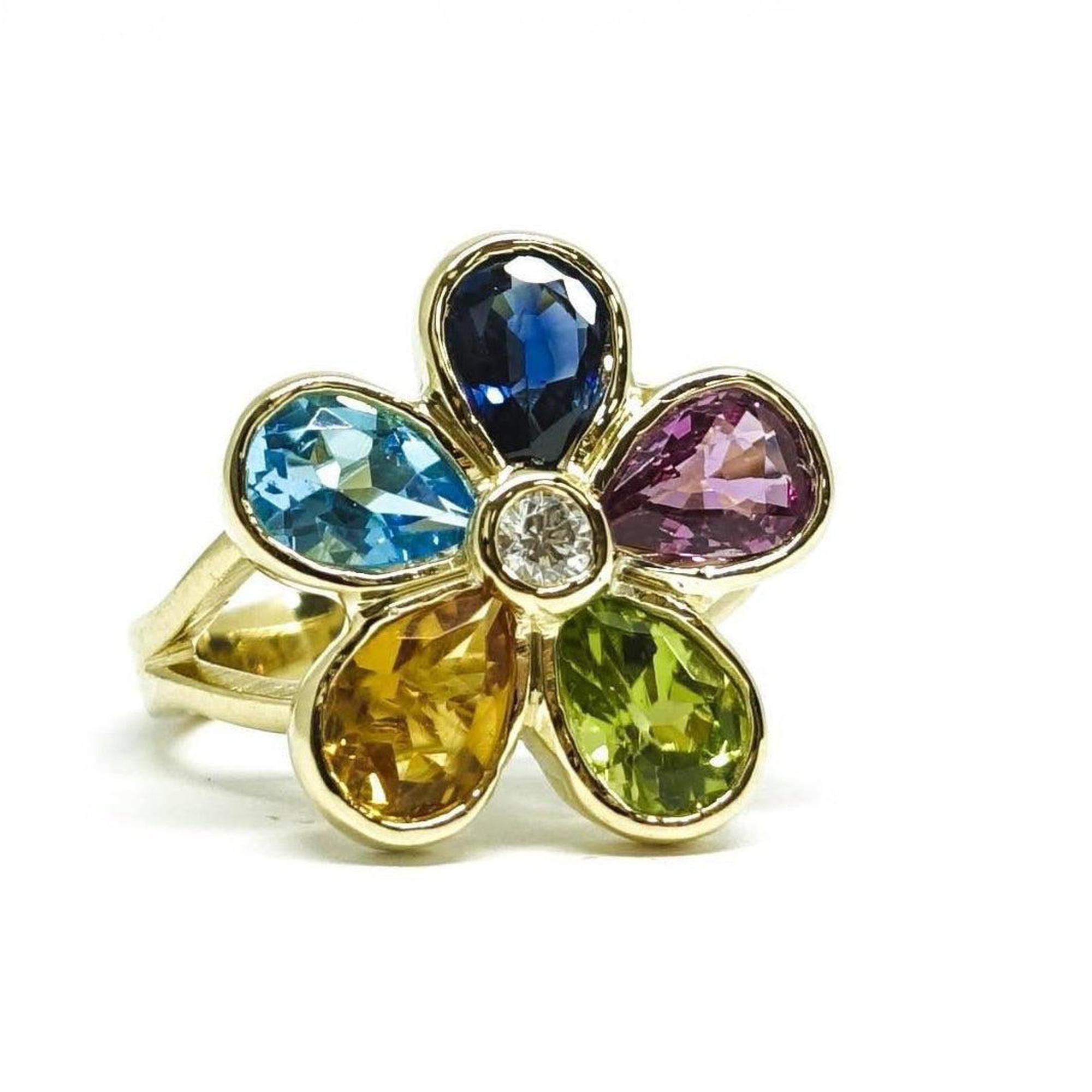 Coloured Stone Flower Ring
