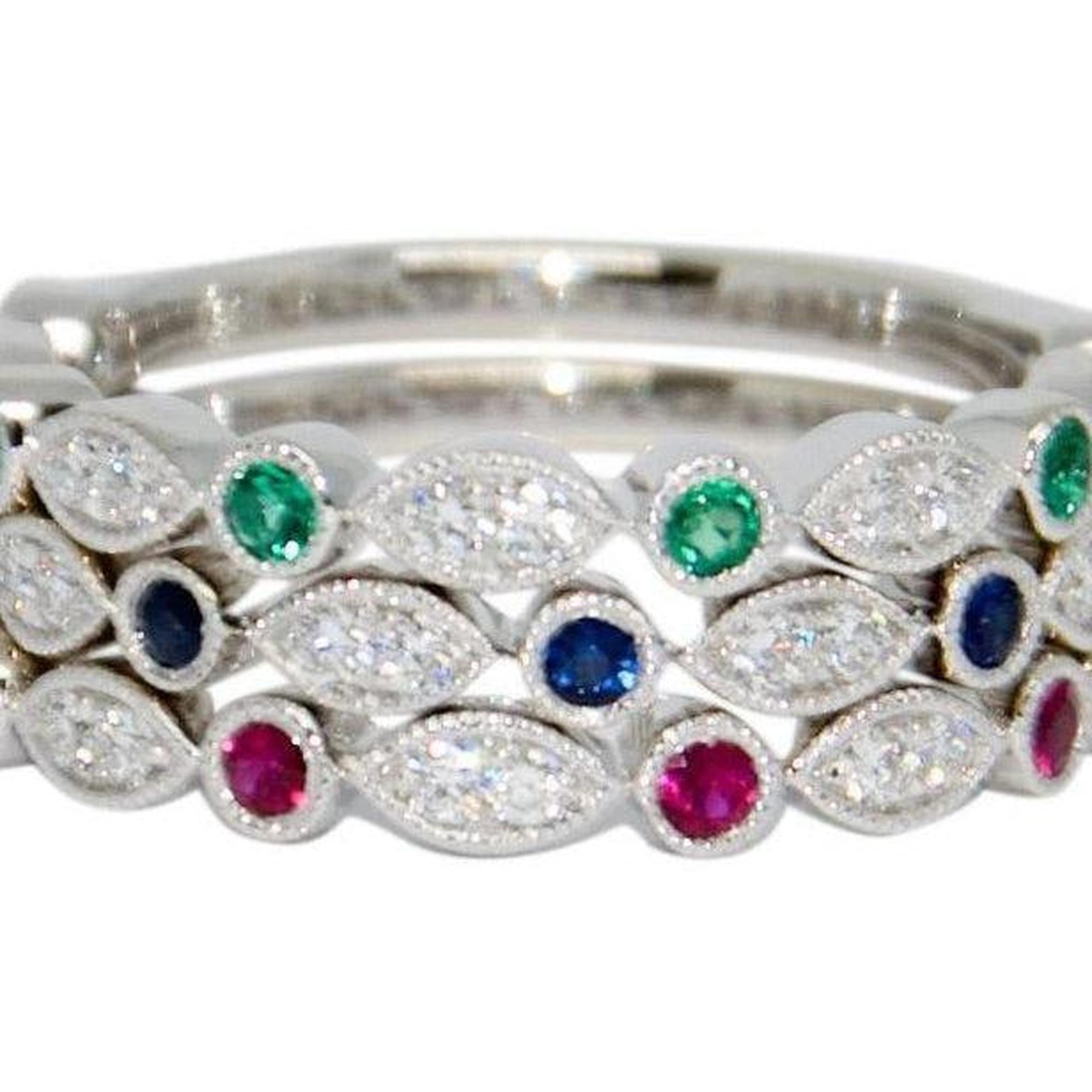 Coloured Stone and Diamond Band Ring Set